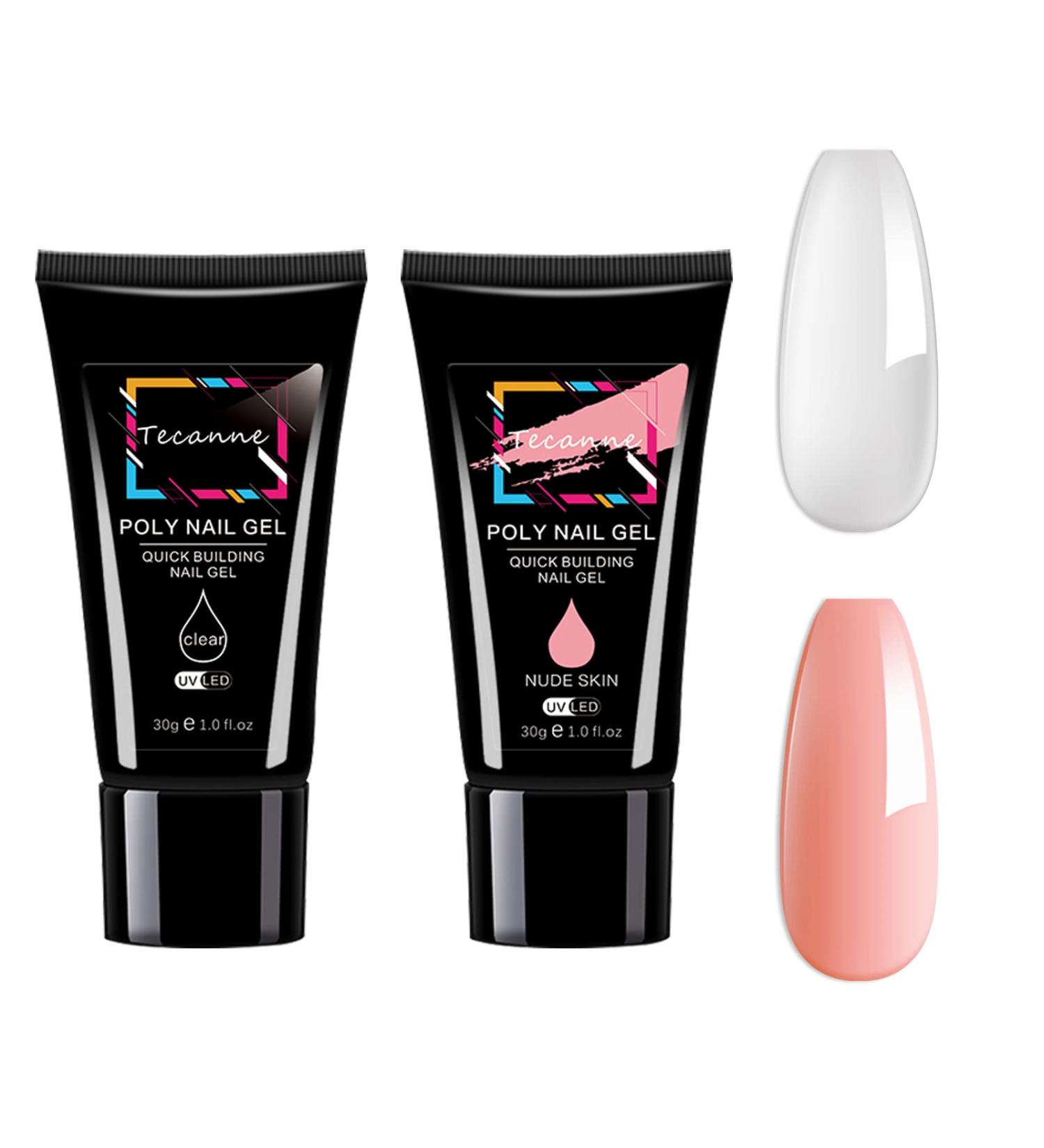 PolyGel Nail Extension Gel Kit - 2 PCS 30ml Builder Gel for Trendy Nail Art at Home | Tecanne Clear & Nude Skin Colors - Buy Online on GoSupps.com