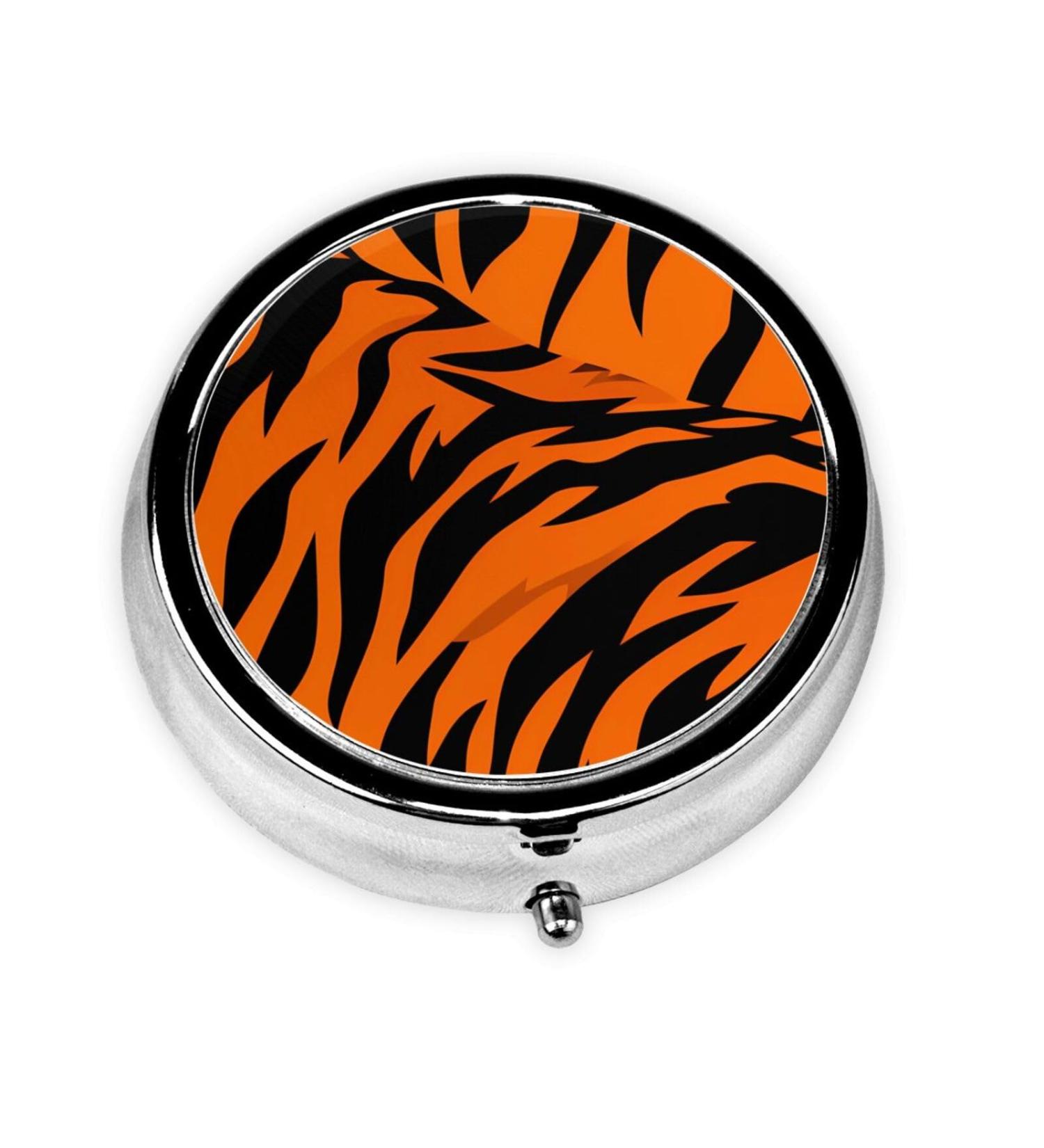 Round Mini Travel Pill Organizer - 2.0x2.0x0.7 Tiger Stripes Orange - International Shipping Available - Buy Online on GoSupps.com