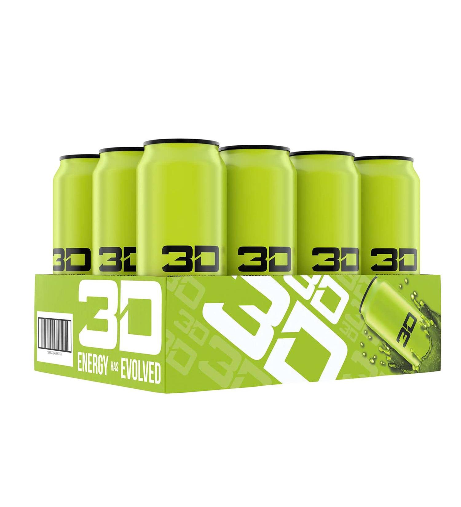 3D Energy Drink - Caffeine, Zero Sugar, Taurine, Panax Ginseng - 12 Pack (Green) - 16 fl oz - Buy Online on GoSupps.com