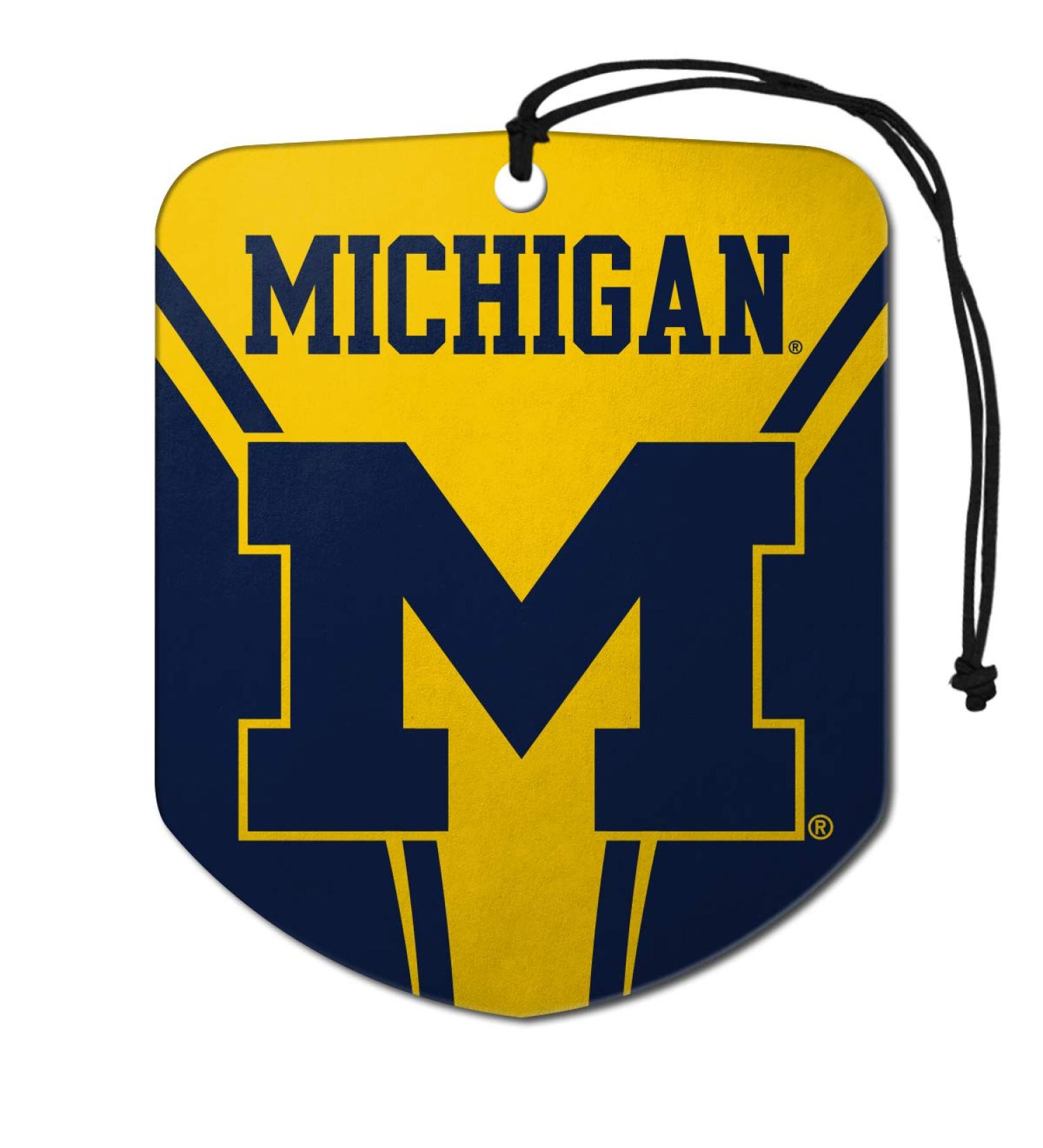 FANMATS 61620 NCAA Michigan Wolverines Hanging Car Air Freshener, 2 Pack, Black Ice Scent, Odor Eliminator, Shield Design with Team Logo
