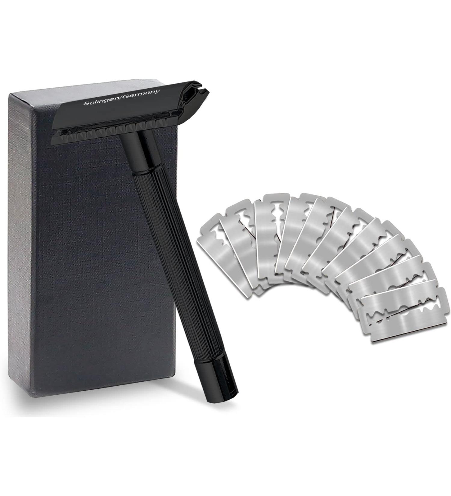 Solingen Men's Wet Razor - Closed Comb Safety Razor with 10 Blades | Stainless Steel Handle - Perfect Beard Care | Made in Germany - Buy Online on GoSupps.com