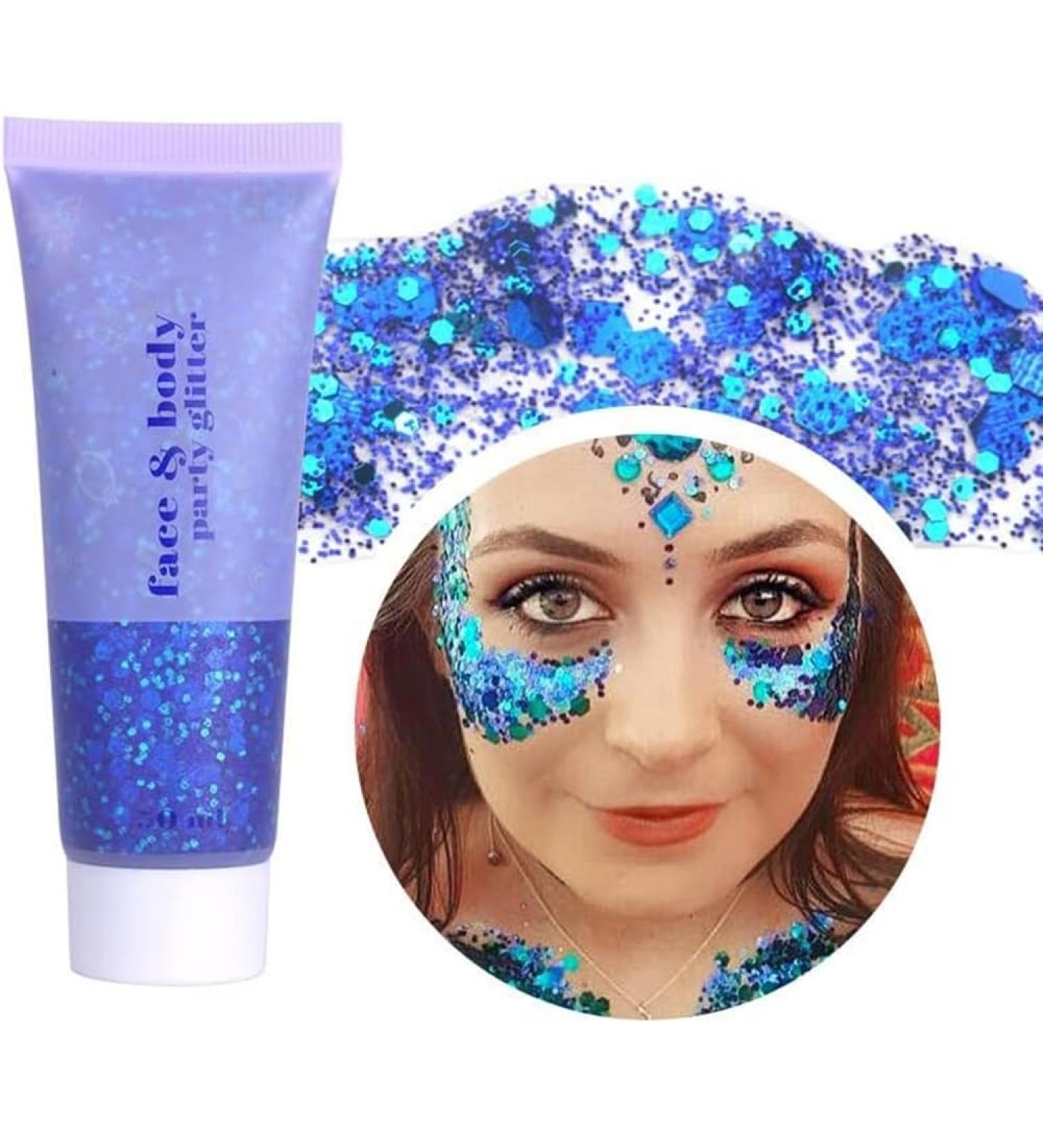 Beliky Girl Glitter gel for the body liquid eyeshadow holographic liquid glitter glitter for nails and face (blue) - Buy Online on GoSupps.com