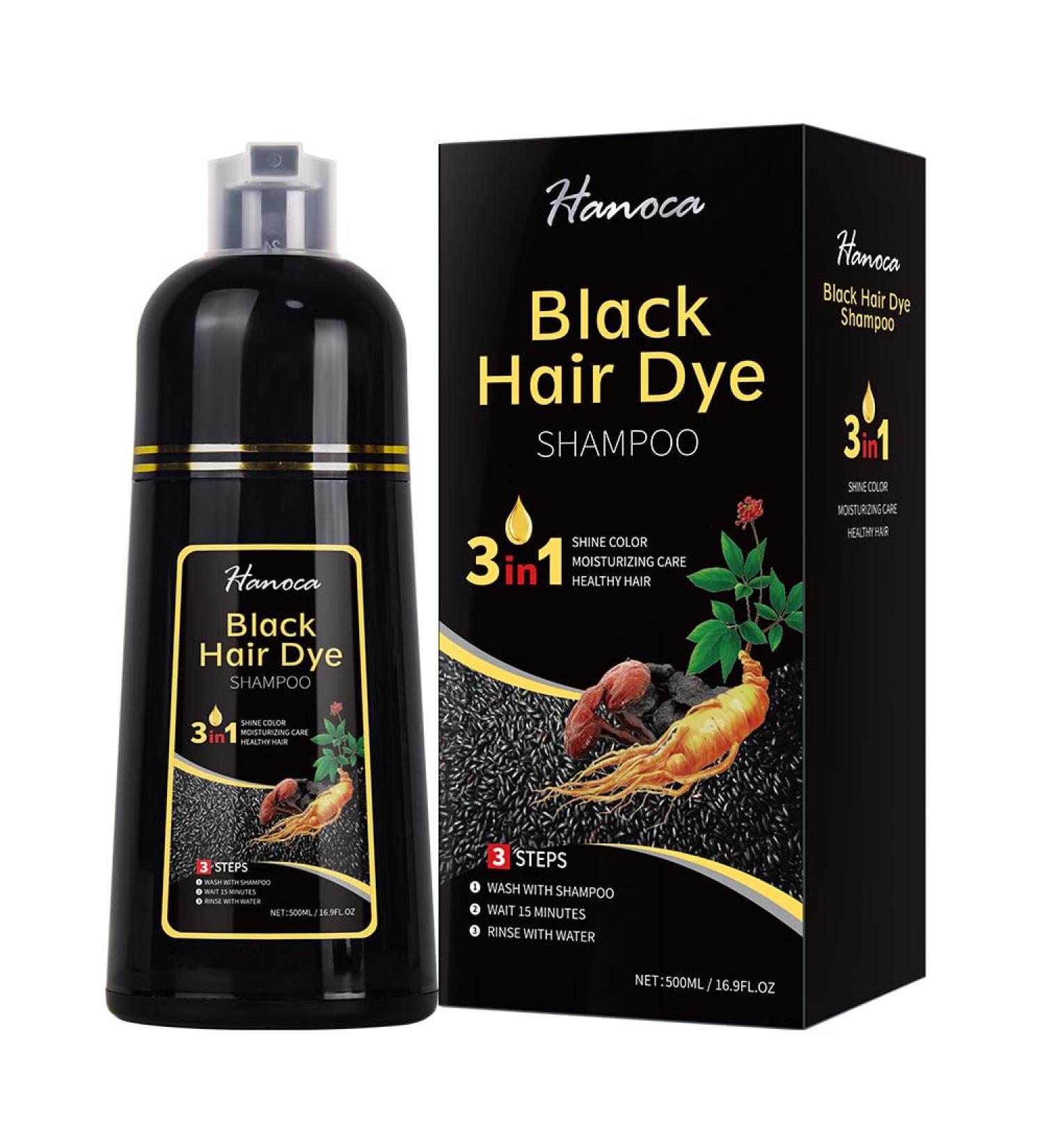 Buy Black Hair Dye Shampoo for Gray Hair - 3 in 1 Herbal Hair Color Shampoo for Women & Men - 500ml - Buy Online on GoSupps.com