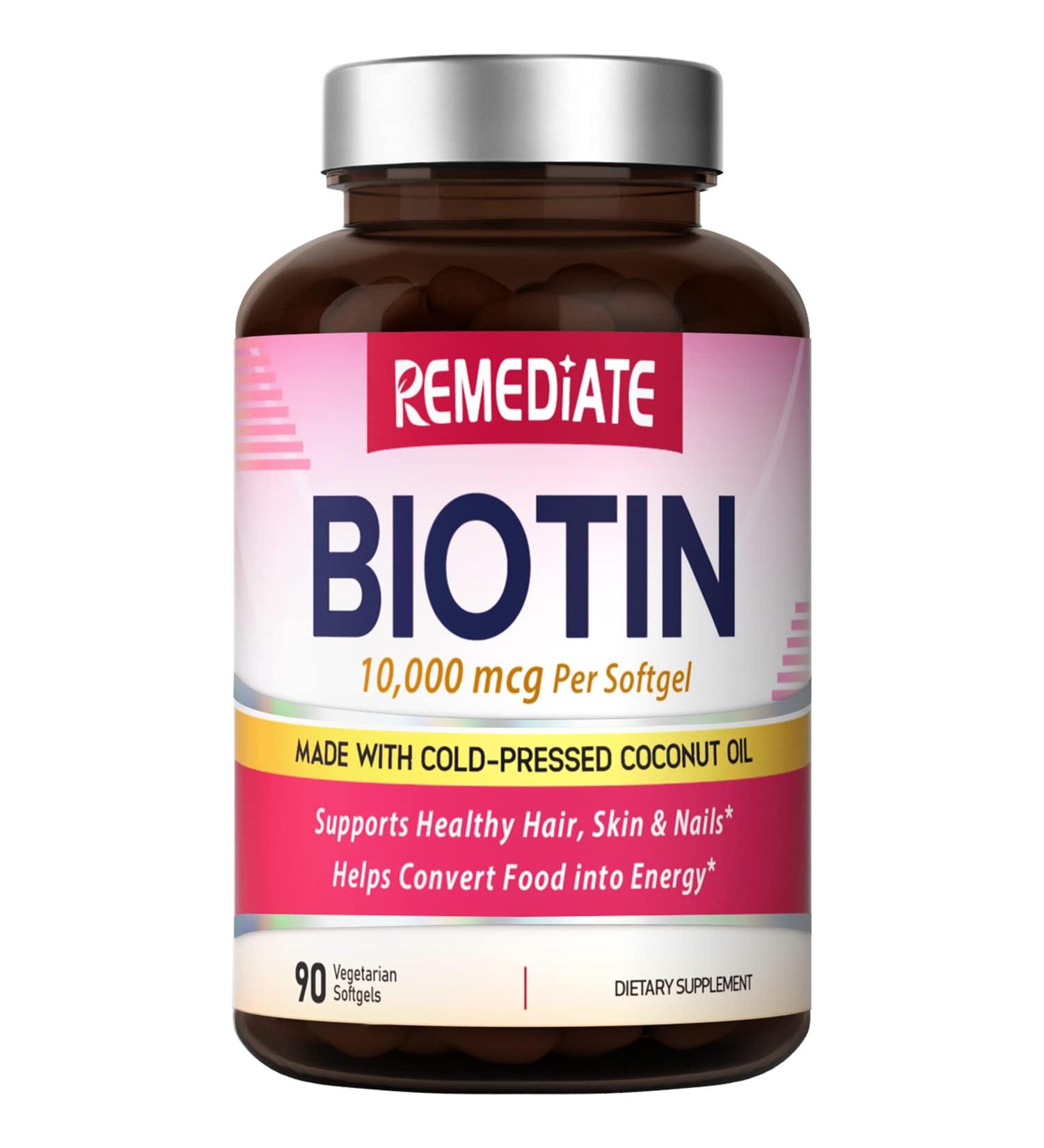 Biotin 10,000 mcg with Coconut Oil - Vegetarian Hair, Skin & Nails Health Support - 90 Softgels - Buy Online on GoSupps.com