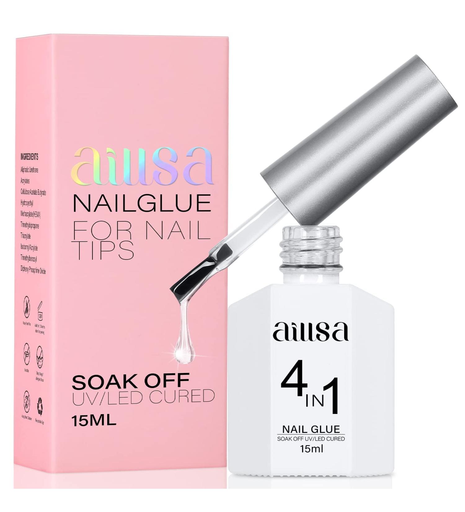 AILLSA 4 in 1 Gel Nail Glue 15ml - Super Strong Formula for Acrylic Nails - Long Lasting Brush On Glue for Rhinestone, Pearl, Foil - Curing Required - Buy Online on GoSupps.com