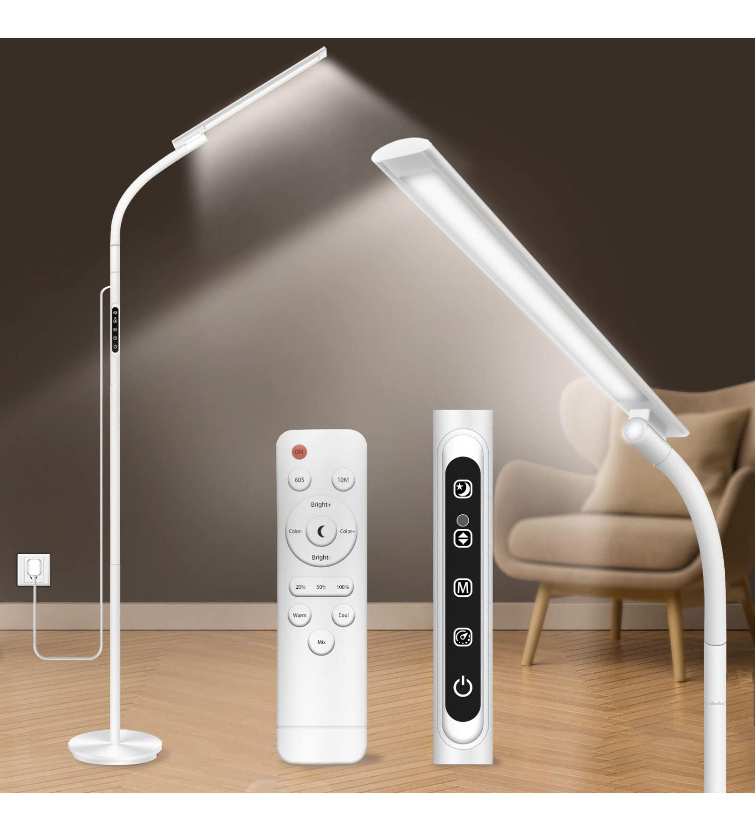 Floor Happy Lamp UV-Free 10000 Lux Sun Lamp Daylight Lamp with Remote & Touch Control & Adjustable Gooseneck for Reading/Office/Home White - Buy Online on GoSupps.com