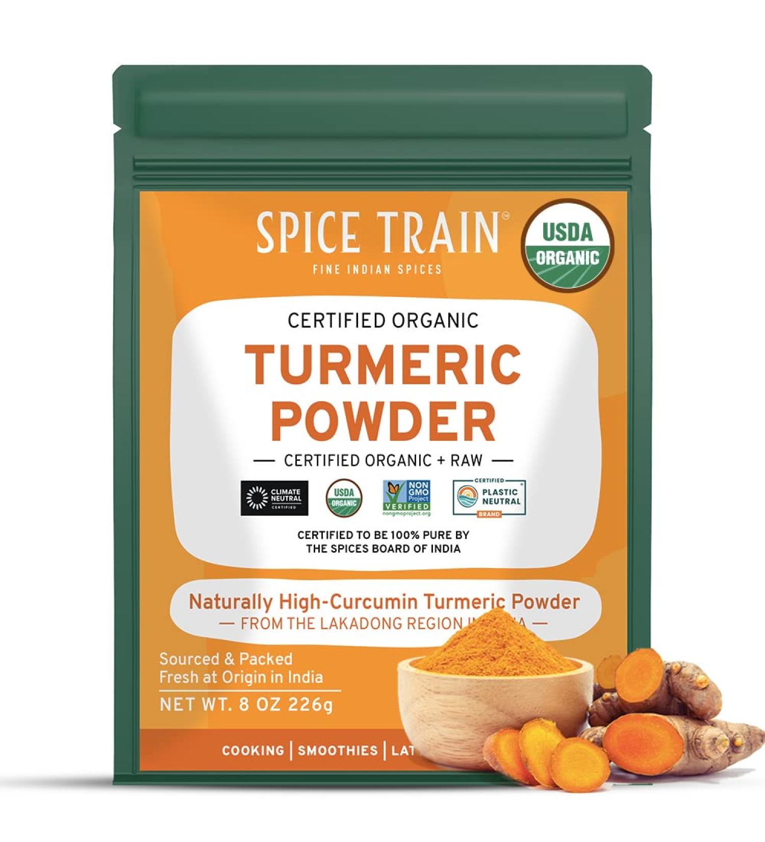 SPICE TRAIN Lakadong Organic High Curcumin Turmeric Powder 8oz - 100% Raw from India | Premium Quality & Aroma, Resealable Pouch - Buy Online on GoSupps.com