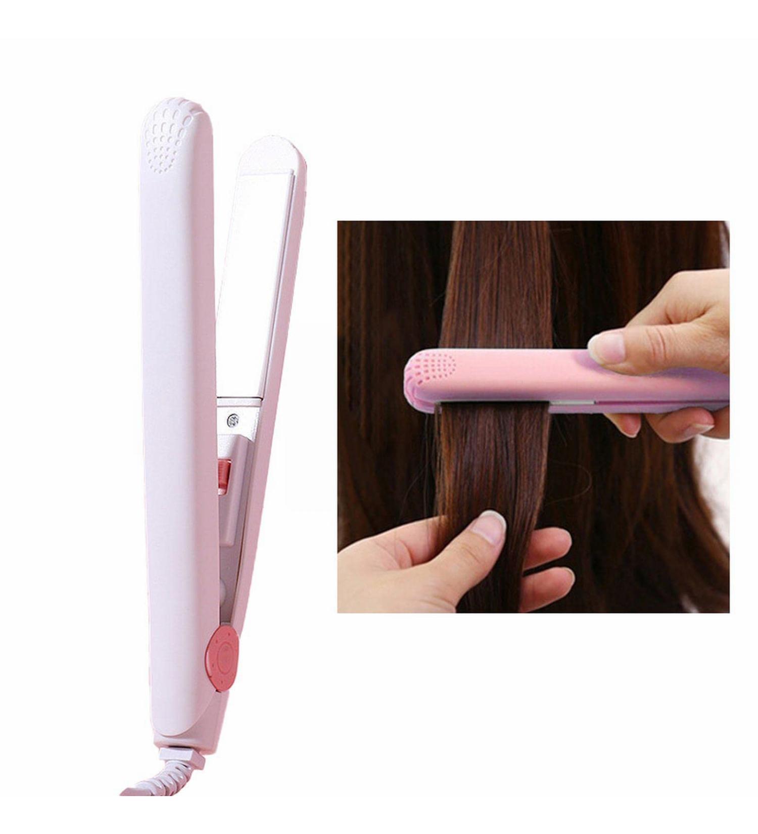 2-in-1 Mini Hair Straightener & Curling Iron - Portable Ceramic Travel Hair Tools for Women - Short Hair & Curls - White-Pink - Buy Online on GoSupps.com