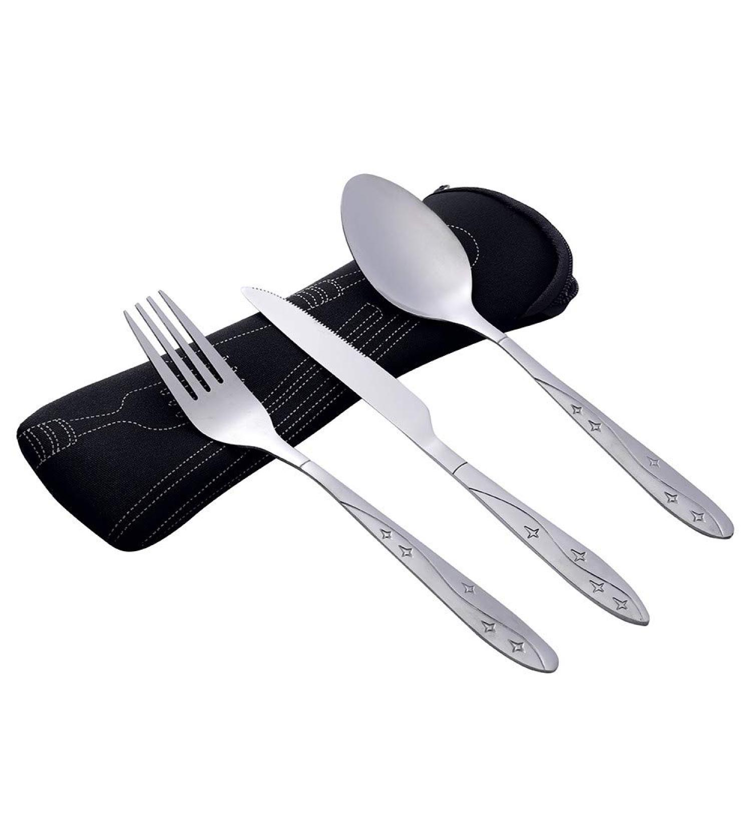 BCDlily Spoon Knife Fork Set 3 Pcs Stainless Steel Knifes Fork Spoon Home Flatware Travel Camping Cutlery Set (Black) - Buy Online on GoSupps.com