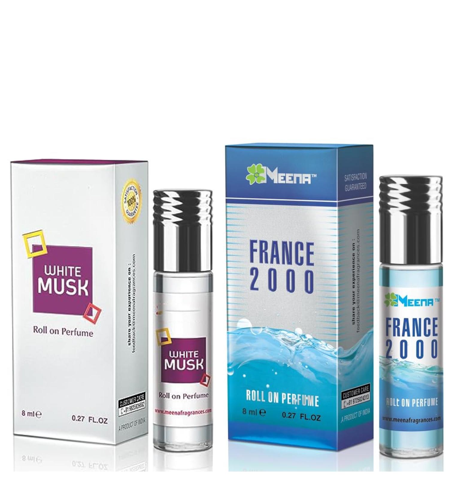 France-2000 & White Musk Roll On Perfume Alcohol Free Long Lasting Jasmine Perfume for Women and Men | Hypoallergenic Travel Size Oil Perfume Roll On - 8Ml - Buy Online on GoSupps.com