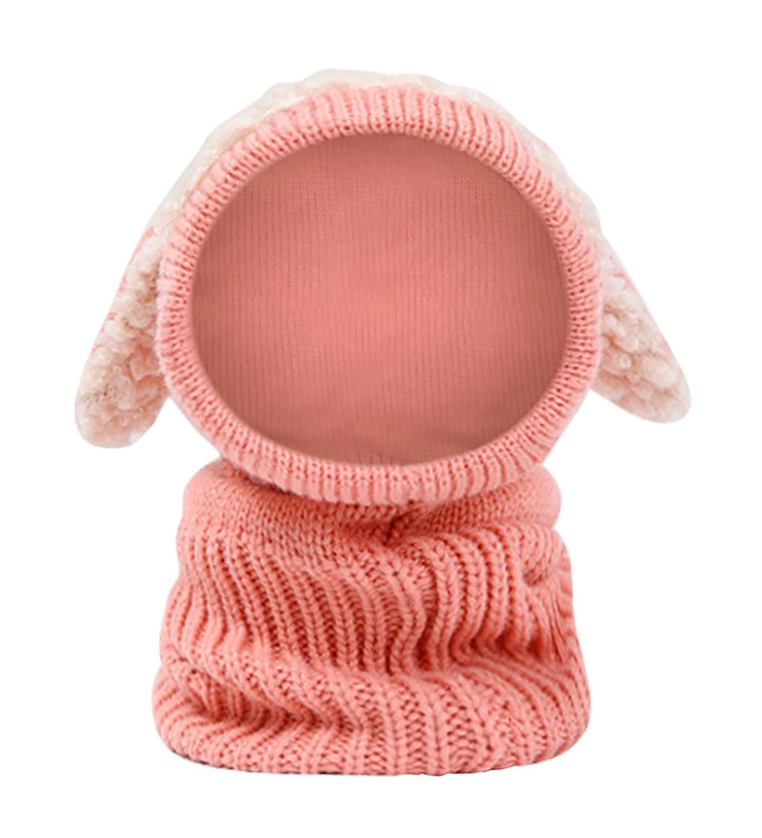 Baby Balaclava Winter Hat Scarf with Double Pom Pom Design - E-Pink One Size - Buy Online on GoSupps.com