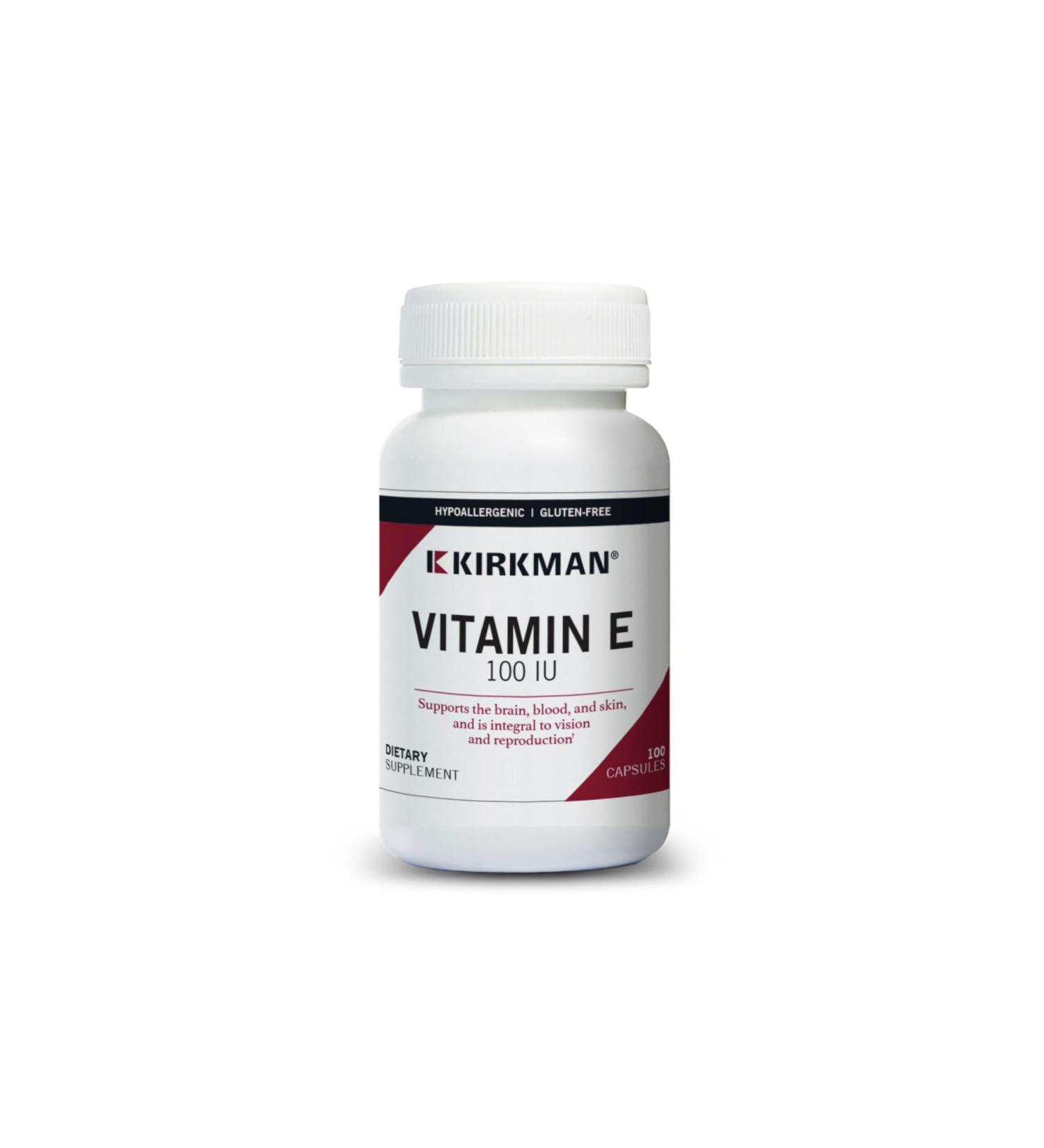 Kirkman Vitamin E 100 IU - Hypoallergenic || 100 Vegetarian Capsules || Supports Immune System || Gluten Free || Casein Free || Soy-Free - Buy Online on GoSupps.com