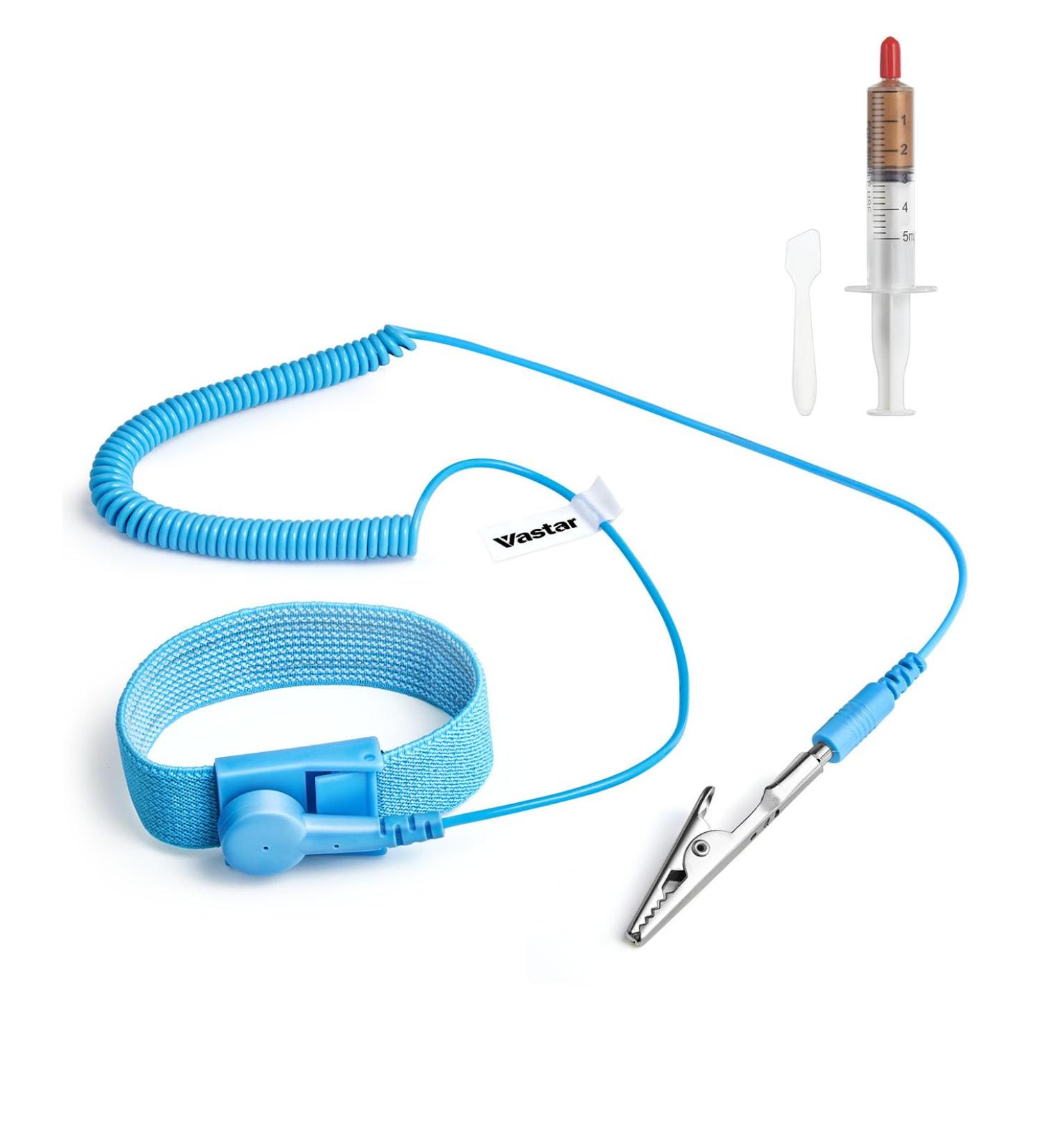 VASTAR ESD Anti-Static Wrist Strap - Adjustable Grounding Bracelet with Alligator Clip & Long Cord for Electronics Repair | Thermal Paste Included - Buy Online on GoSupps.com