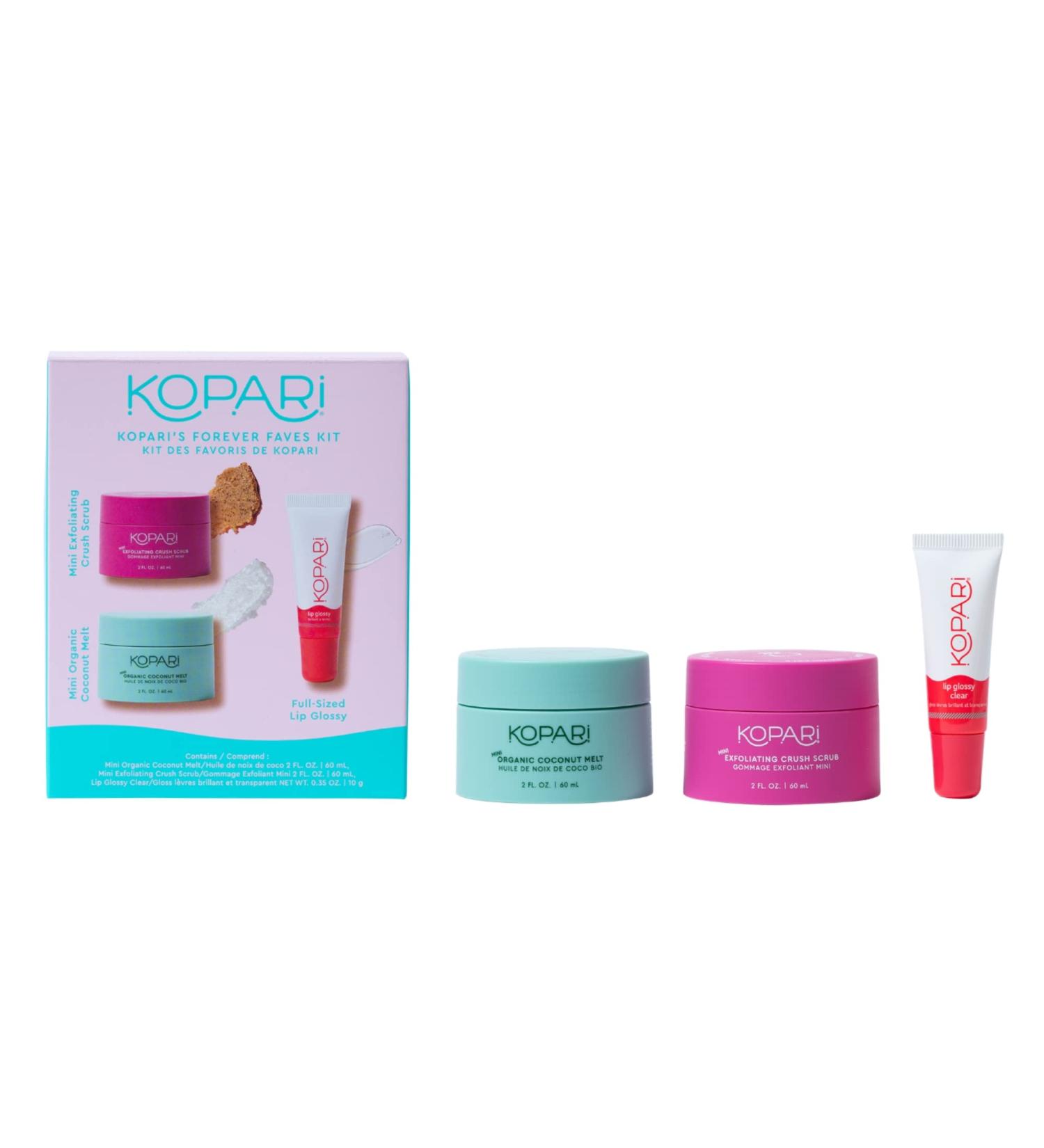 Kopari Forever Faves Bundle: Mini Coconut Melt, Coconut Crush Scrub, Lip Glossy | Hydrating Body and Lip Kit | Cruelty-Free & Vegan - Buy Online on GoSupps.com