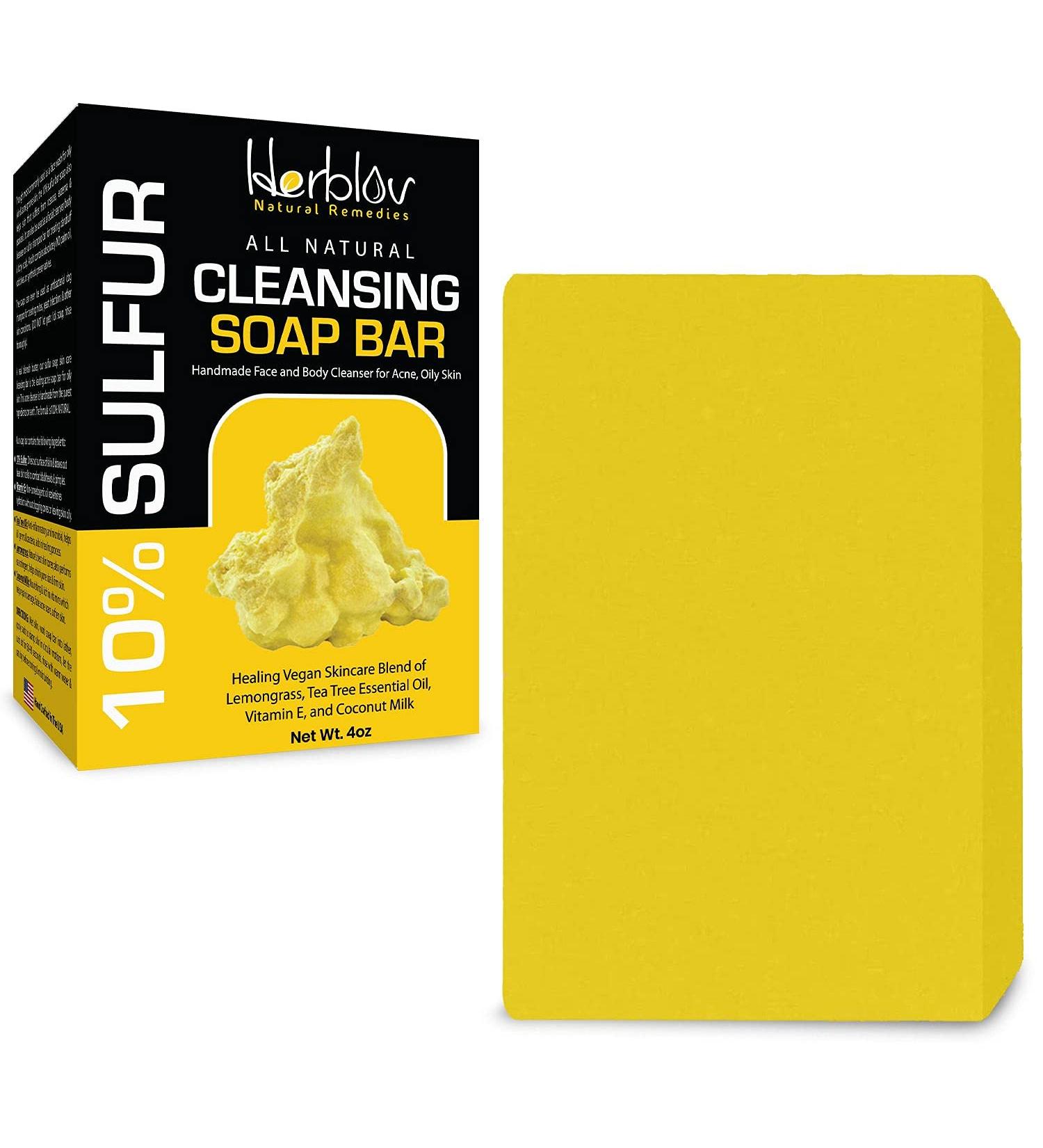 10% Sulfur Soap Bar for Acne & Oily Skin - Natural Cleanser with Lemongrass, Tea Tree Oil & Vitamin E - Buy Online on GoSupps.com