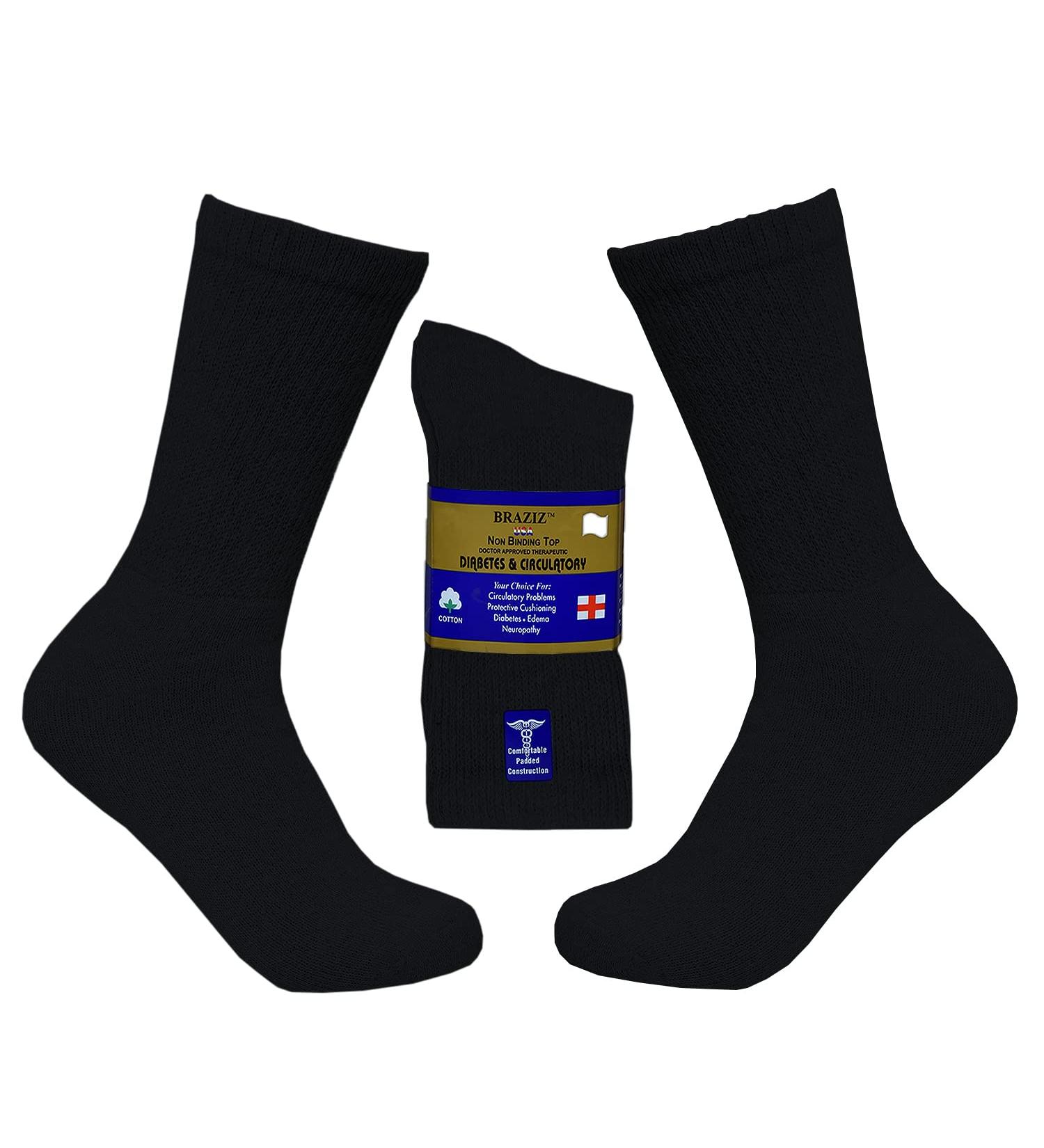 Braziz Diabetic Crew Socks 12 Pairs | Non-Binding Cushion Cotton | Men's Women's White Black Grey | Size 9-11 - Buy Online on GoSupps.com