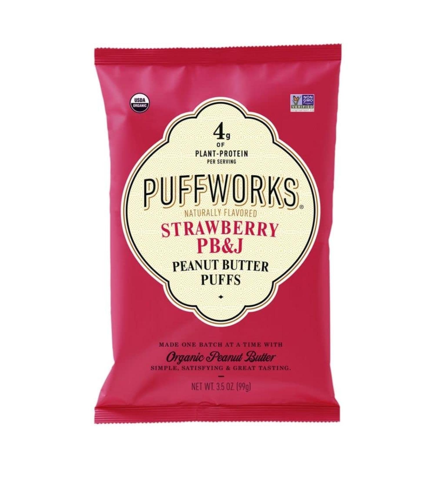 Puffworks Strawberry PB&J Organic Peanut Butter Puffs 3.5oz (Pack of 6) | Plant-Based Protein Snack, Gluten-Free, Vegan, Kosher - Buy Online on GoSupps.com