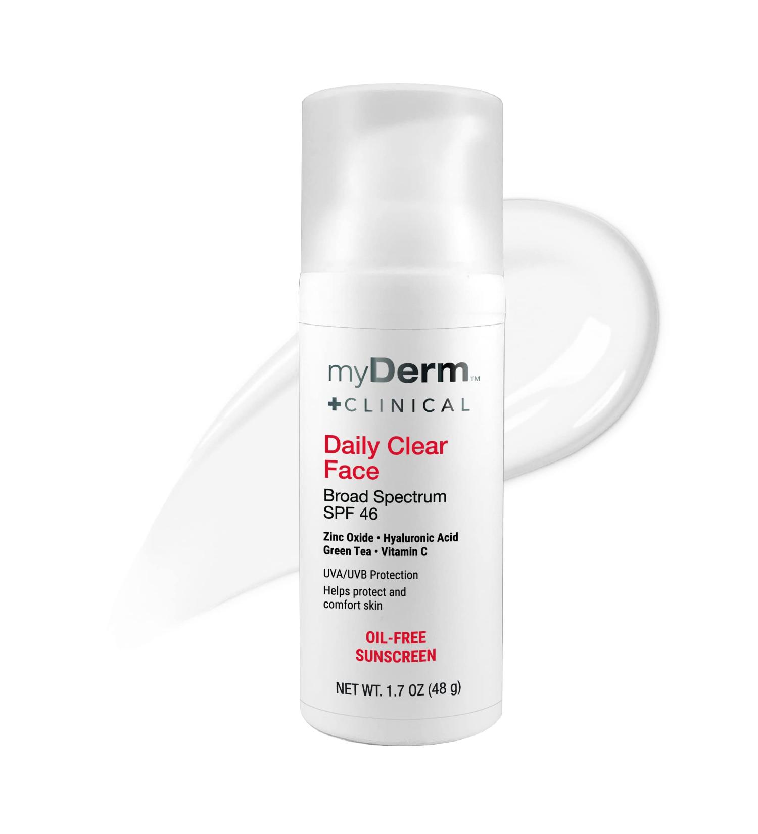 myDerm CLINICAL Daily Clear Face SPF 46 Mineral Sunscreen 1.7oz with Zinc Oxide & Niacinamide - Fragrance Free Sunscreen for All Skin Types - Buy Online on GoSupps.com
