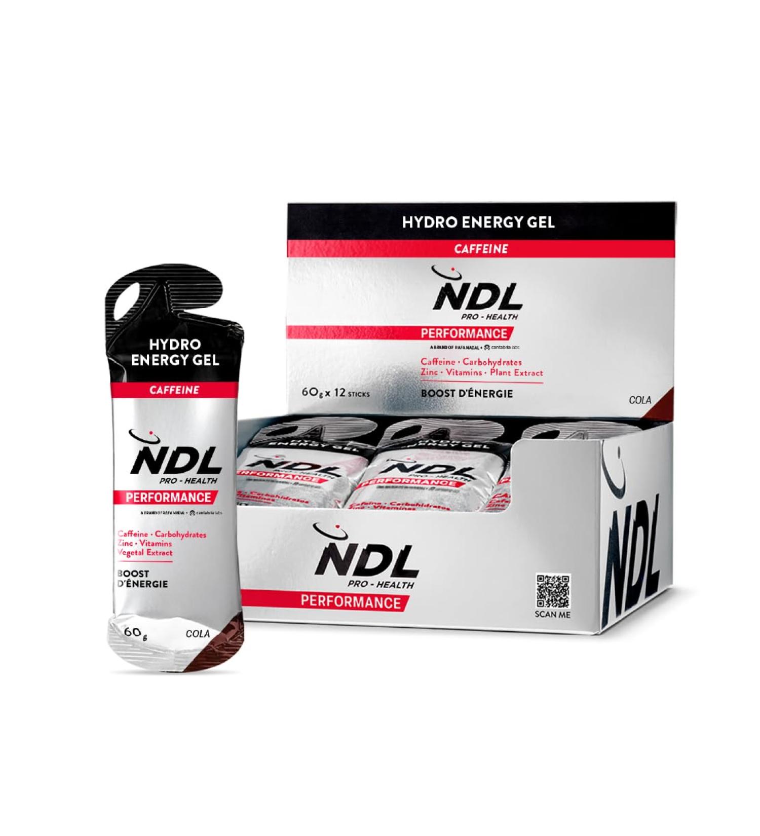 NDL Pro-Health Hydro Energy Gel - Sports energy gel with carbohydrates and mineral salts low sugar content immediate energy supply with caffeine cola flavor Pack of 12-720g by Rafa Nadal - Buy Online on GoSupps.com