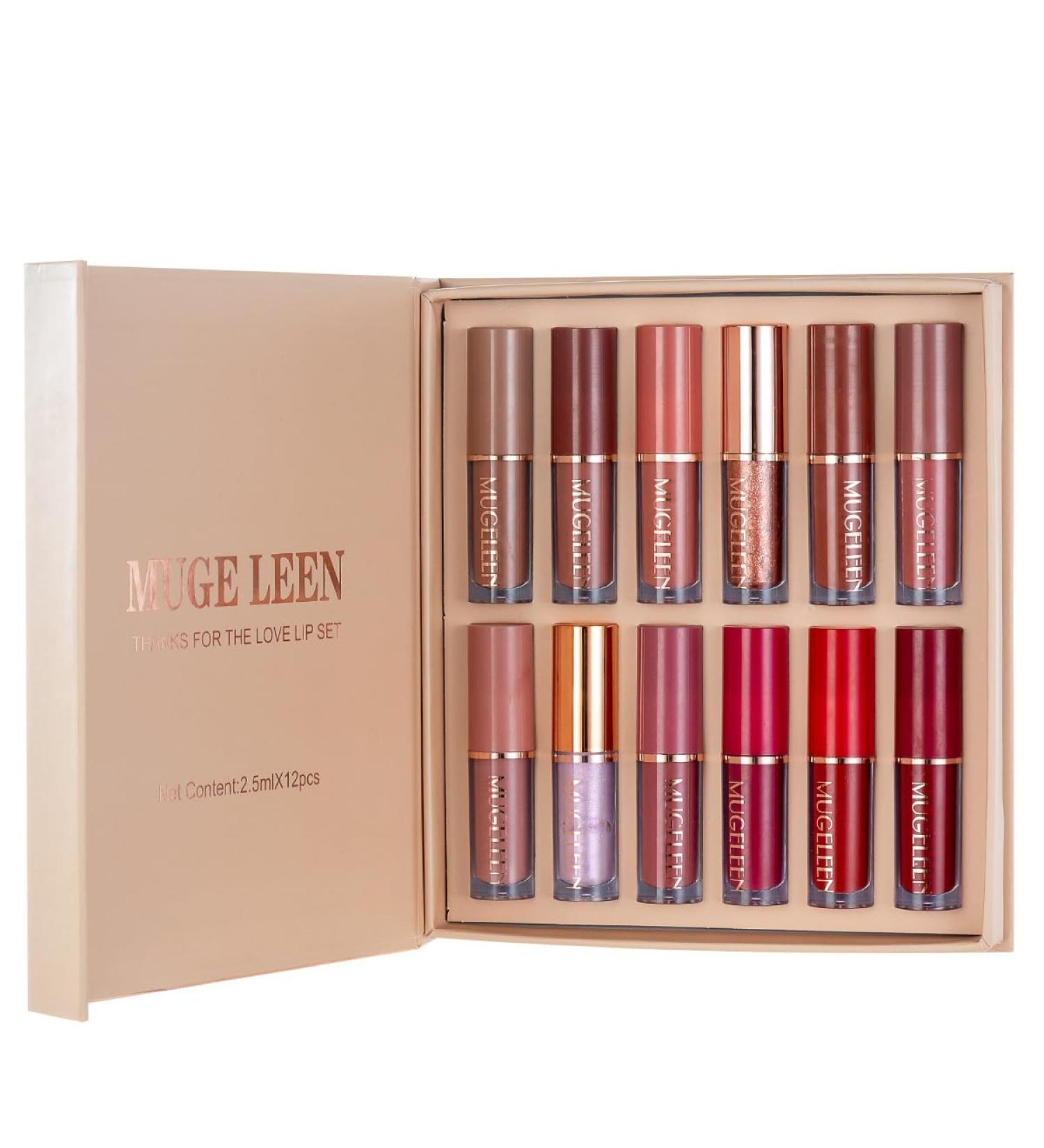 Buy Lip Gloss Set | Shiny Non-Stick Lip Glaze - Matte & Pearlescent Finish | 12 Pcs - International Shipping Available - Buy Online on GoSupps.com