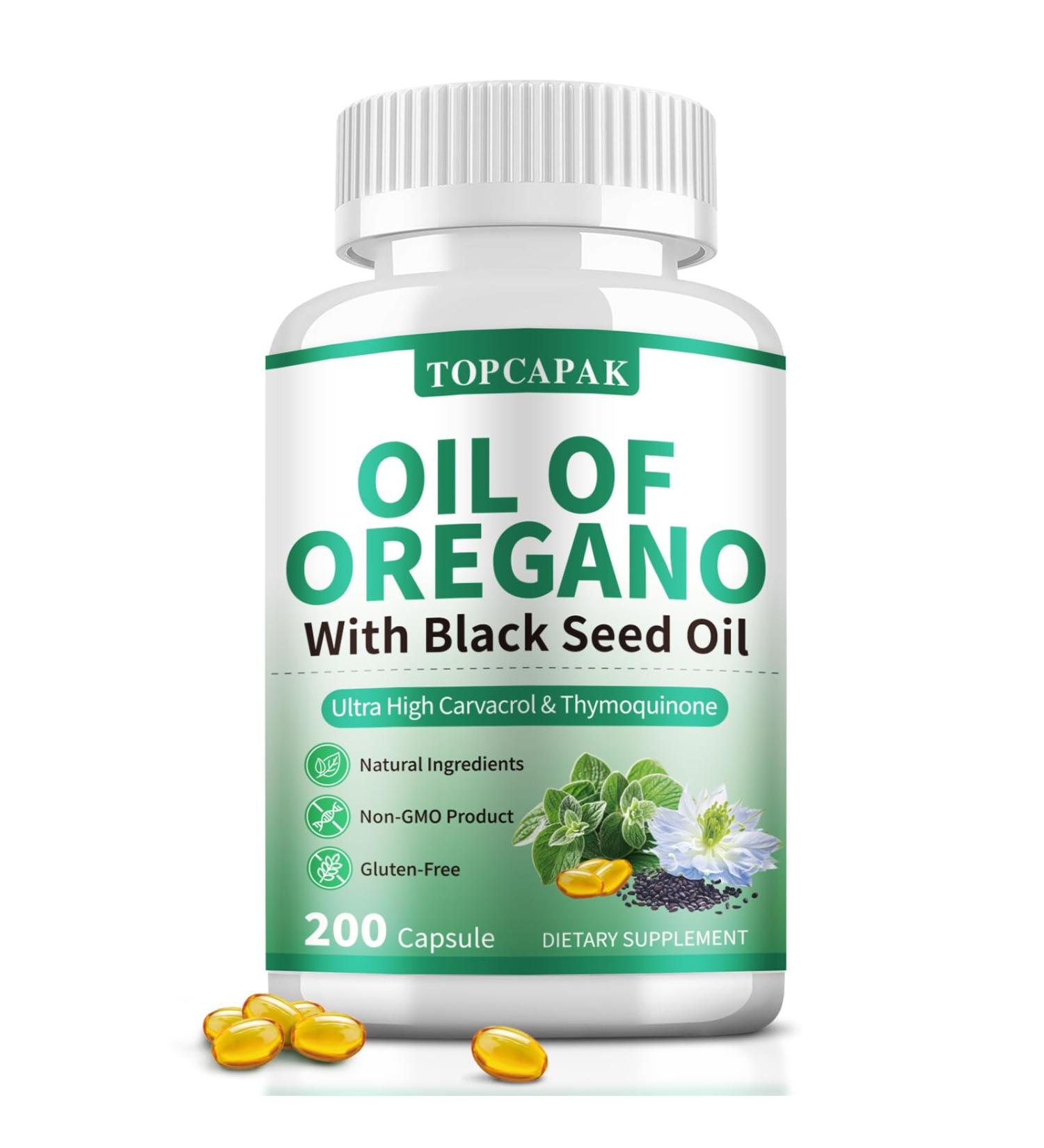 TOPCAPAK Oregano Oil Softgels Oregano Oil Capsules High Carvacrol - Buy Online on GoSupps.com