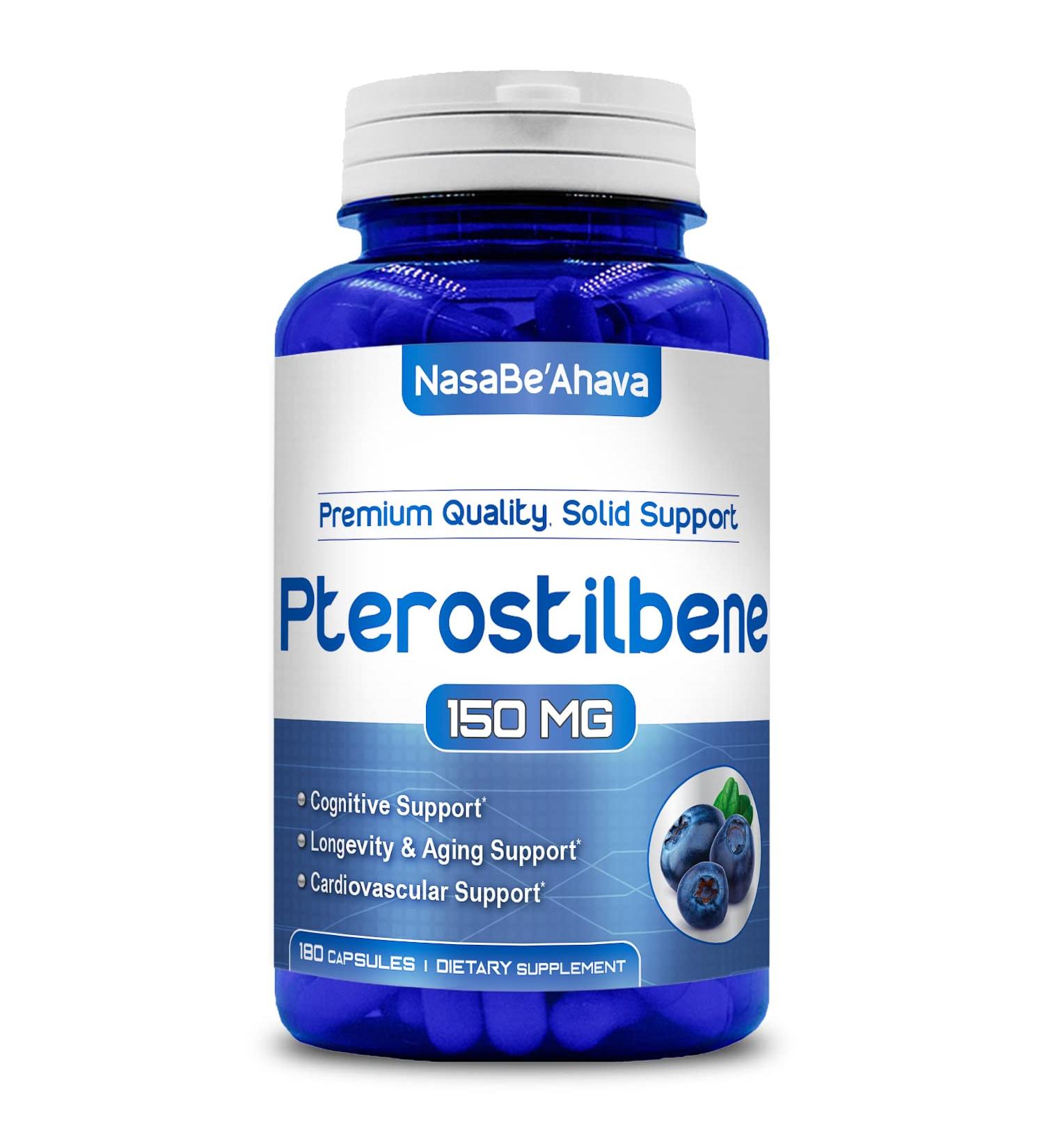 Extra Strength Pterostilbene Supplement | Vegan Friendly 150mg Pterostilbene Capsules | Antioxidant Supplement for Aging Heart Immune and Brain Support | Made in The USA (180 Day Supply) - Buy Online on GoSupps.com