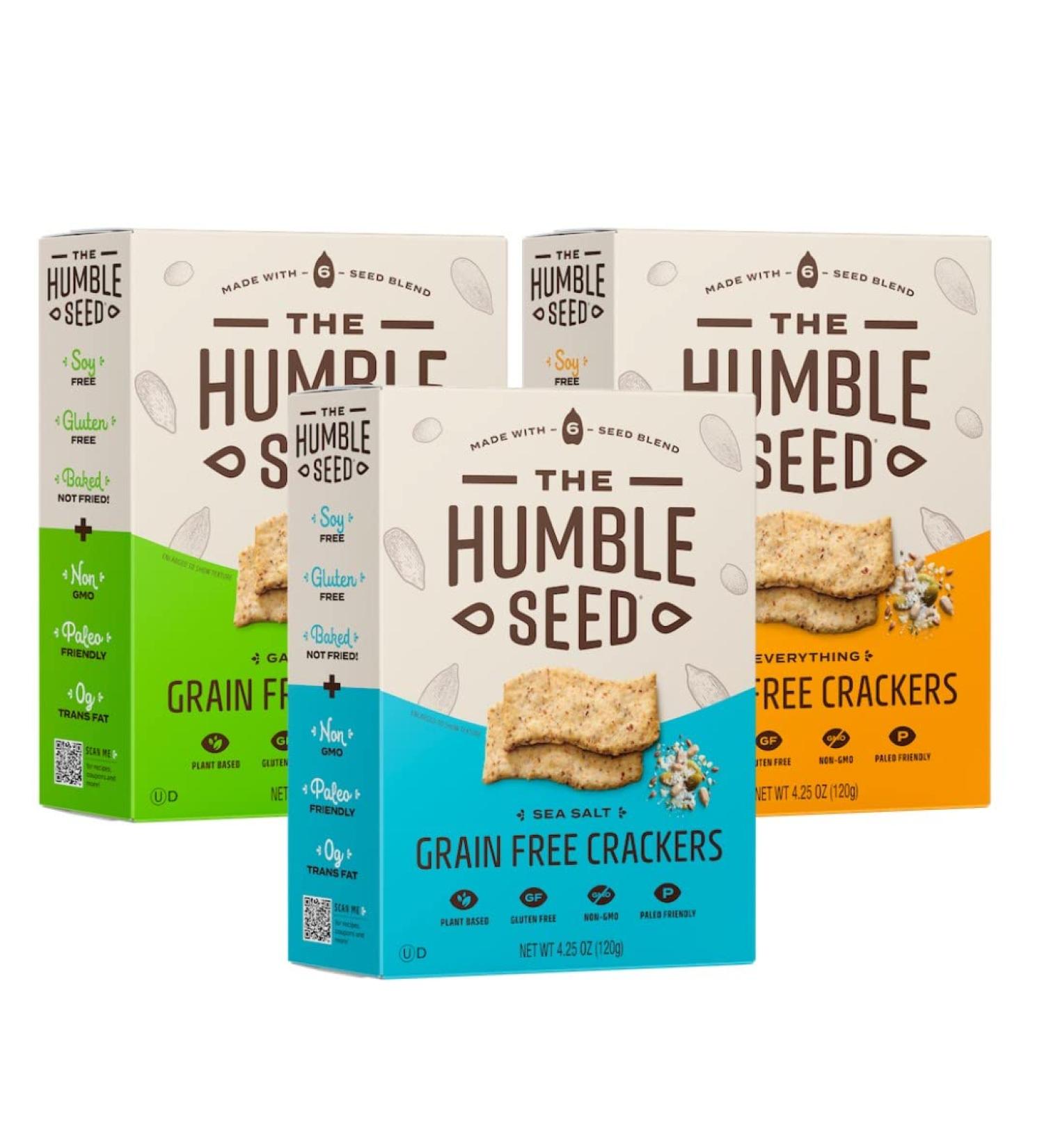 Humble Seed Grain Free Crackers Variety Pack - 3 Boxes, 4.25 oz each | Gluten-Free, Nut-Free, Non-GMO, Vegan | Low Carb, 6-Seed Blend - Buy Online on GoSupps.com