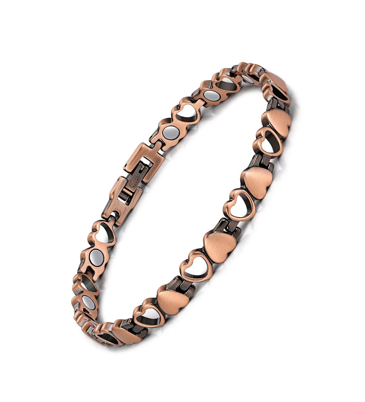 Jeracol Copper Magnetic Bracelet for Women | 99.99% Solid Copper Wristband | Ultra Strength 3500 Gauss Magnets | Adjustable Size | Gift Box | A-Love Heart Design - Buy Online on GoSupps.com