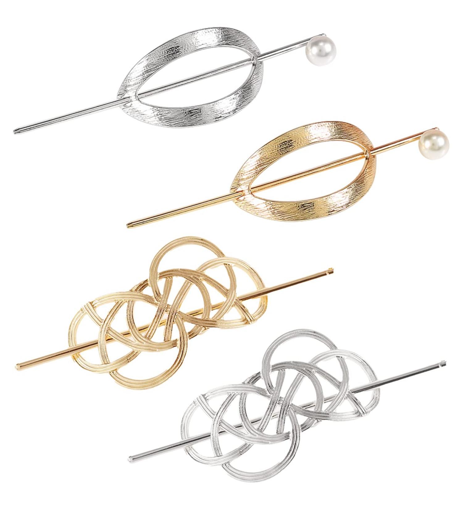 Celtic Hair Clips for Women - Vintage Hollow Metal Hairpins (Set of 4) for Weddings Parties & Office | Gold & Silver Styles - Buy Online on GoSupps.com