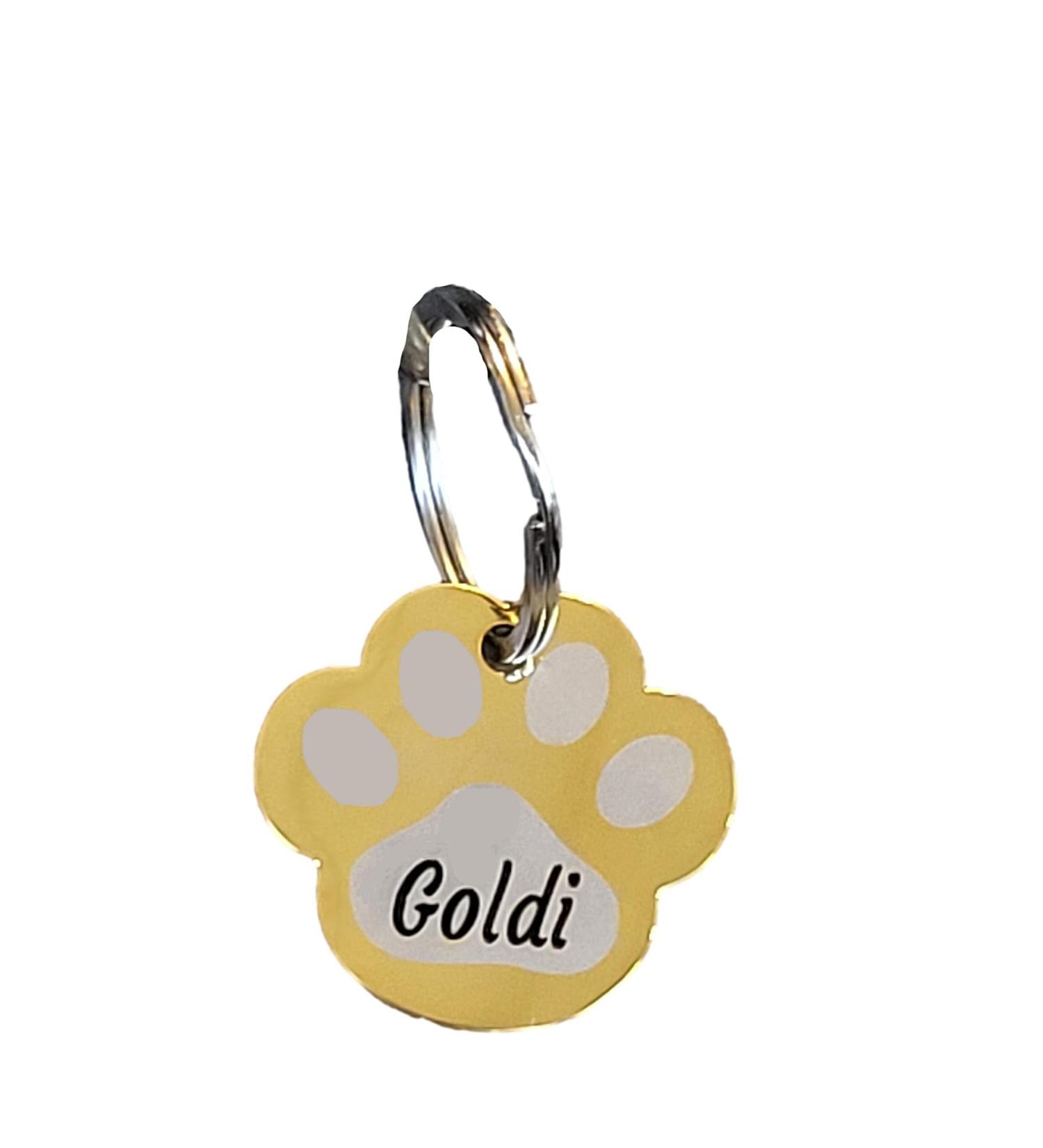 Hog Brand Stainless Steel Paw Shape Engraved Pet ID Tag | Dog Cat Puppy | 3 Sizes 6 Colors - Yellow Gold - Buy Online on GoSupps.com
