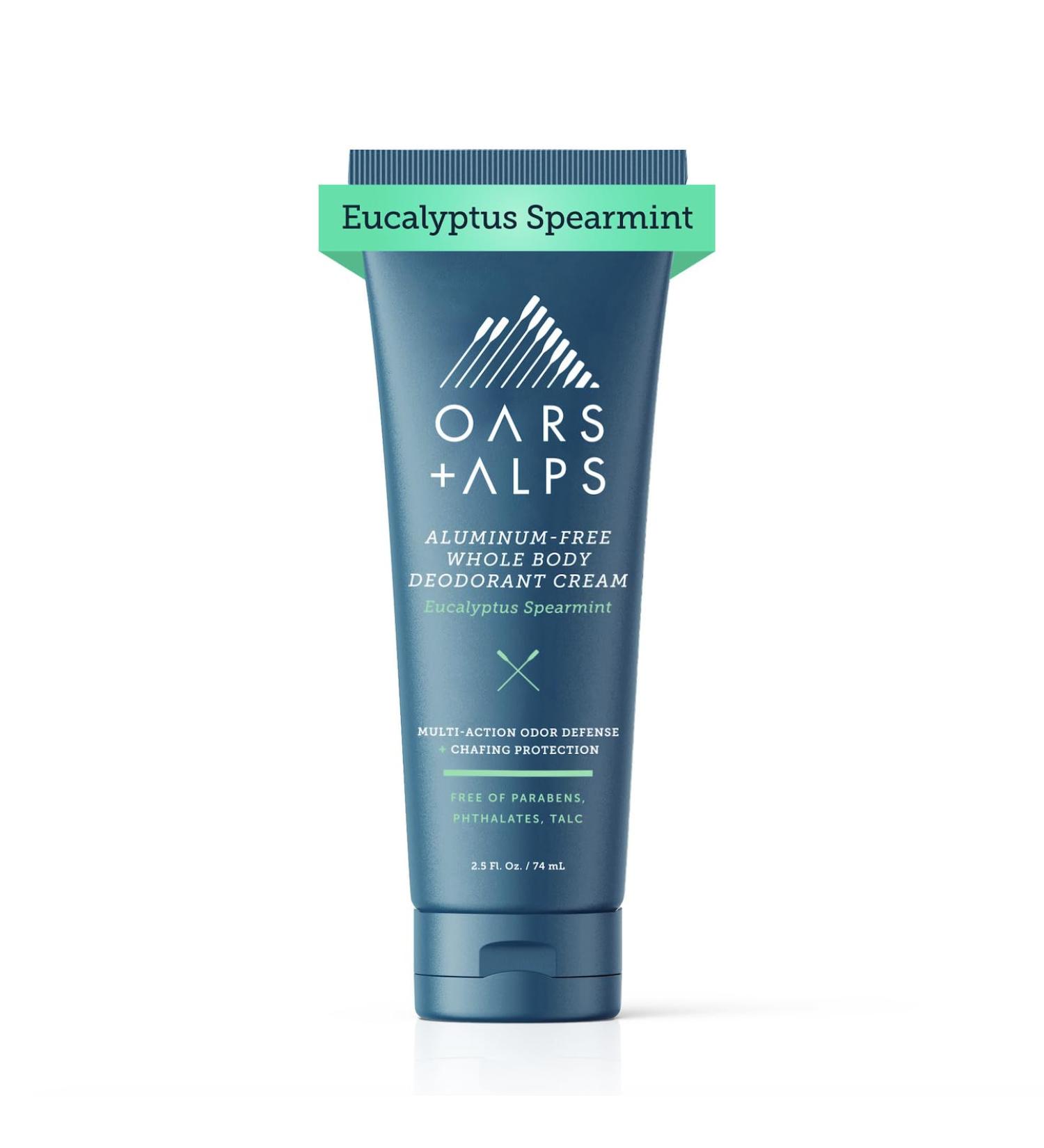 Oars + Alps Whole Body Deodorant Cream For Men - Multi-Action Odor Defense - Aluminum Free Baking Soda Free Anti-Chafe - 2.5 Ounce Tube - Eucalyptus Spearmint - Buy Online on GoSupps.com
