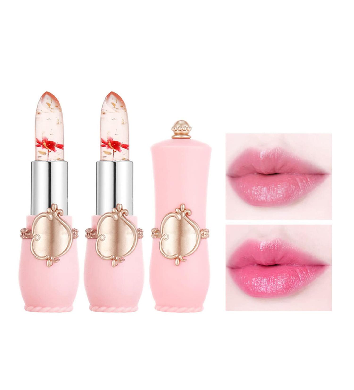 Crystal Jelly Flower Color Changing Lipstick Set - 2/6PCS | PH Lipstick Color Changing Gloss | Flower Lipstick Jelly Transparent Magic | Temperature Change (#3Red) - Buy Online on GoSupps.com