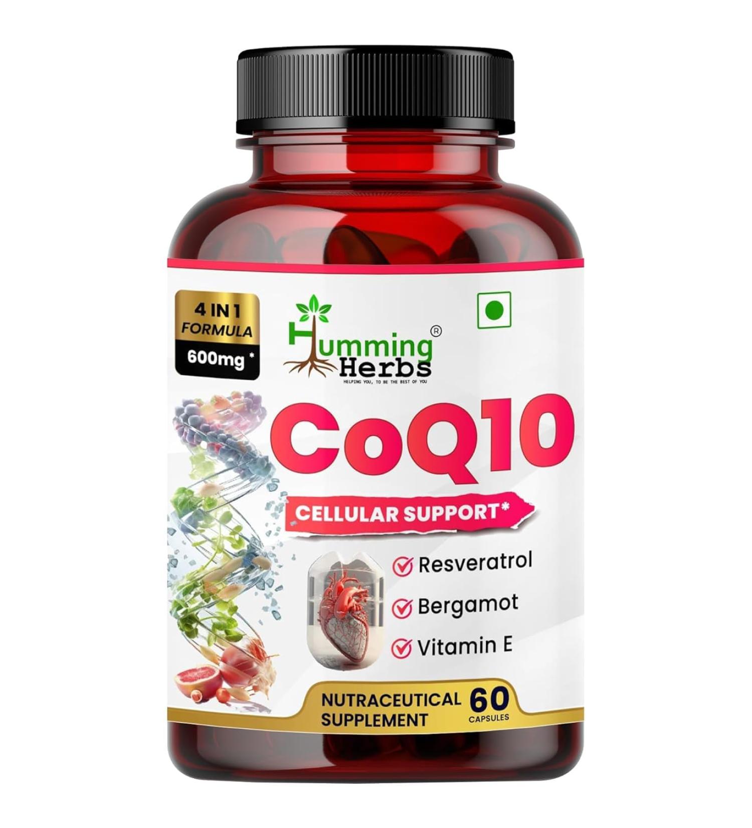 Cellular Support CoQ10 600mg Supplement with Resveratrol Bergamot & Vitamin E - Heart Health & Energy Booster - Antioxidan - Buy Online on GoSupps.com