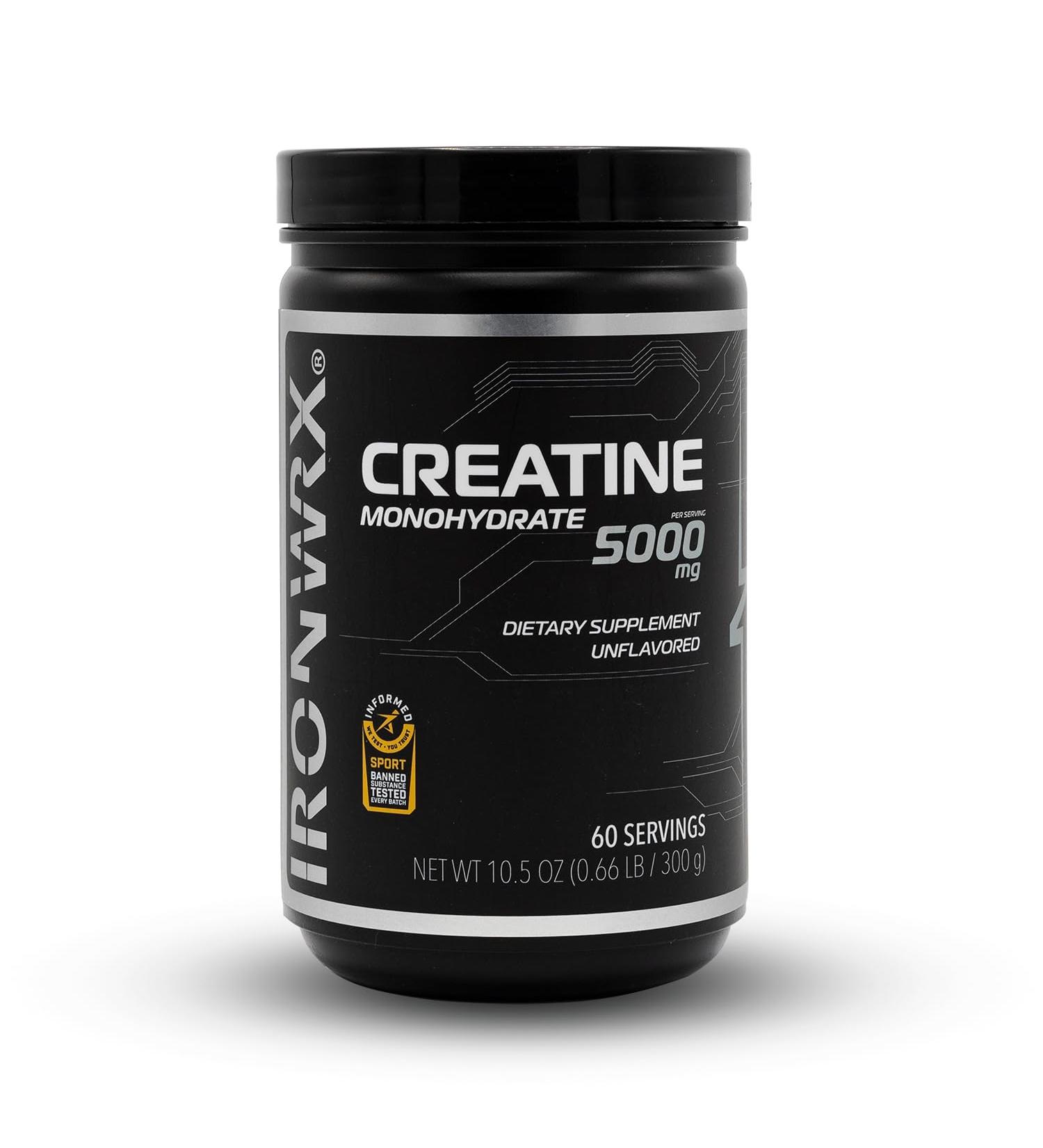 IRONWRX Creatine Monohydrate Powder | Unflavored | 60 SERVINGS | 5000 MG Creatine per Serving |For Muscle Growth and Brain Function - Buy Online on GoSupps.com