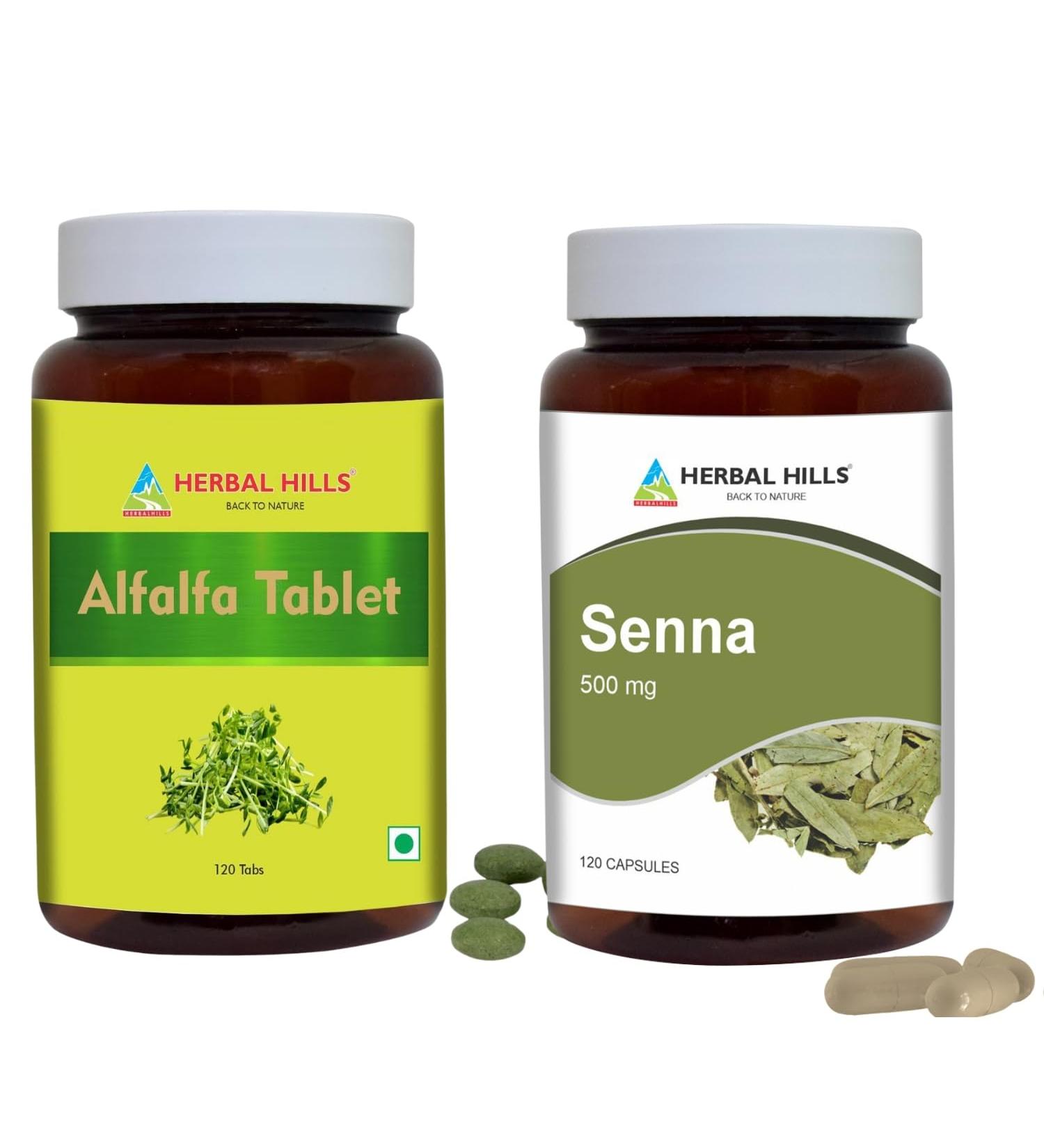 HERBAL HILLS Alfalfa Tablet and Senna Leaf Capsules Pack of 2 Combo - Buy Online on GoSupps.com