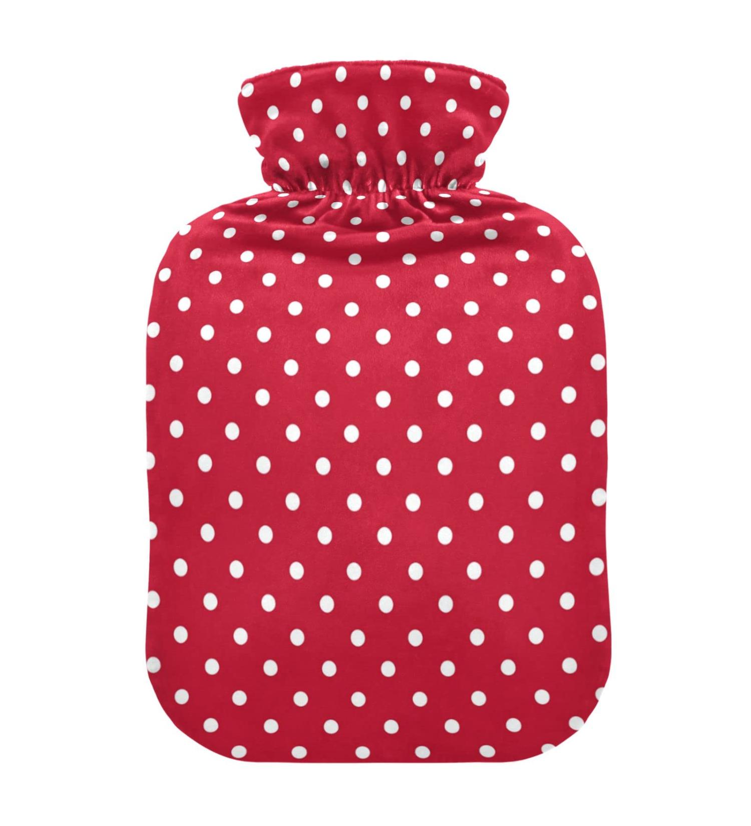 Soft Red & White Dotted Hot Water Bottle with Cover | Winter Warmth for Hands Neck & Shoulders - Shop Internationally! - Buy Online on GoSupps.com
