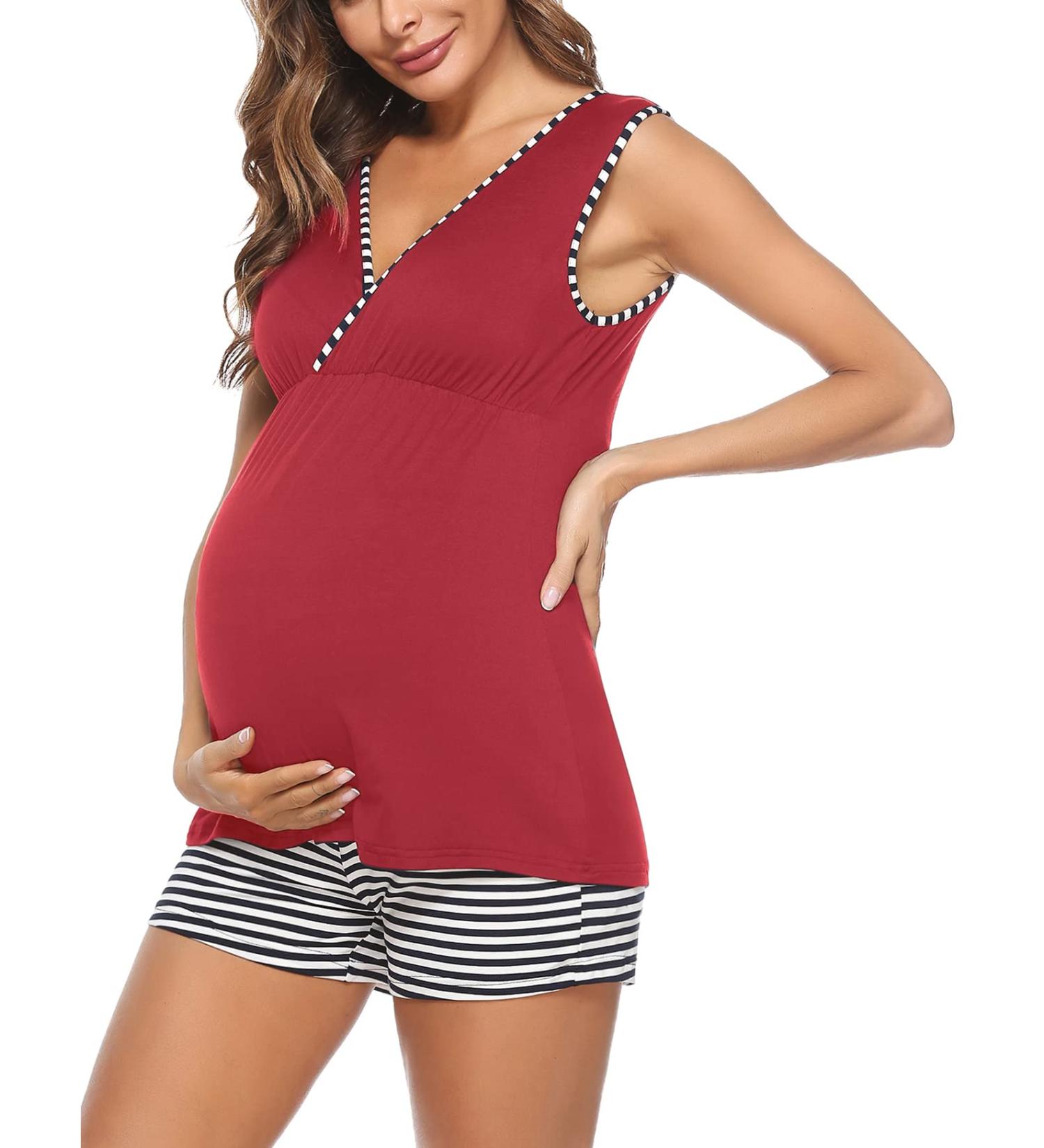 Uniexcosm Women's Maternity Pyjamas Set - Nursing Nightwear for Breastfeeding - Summer Loungewear - S Wine Red - Buy Online on GoSupps.com