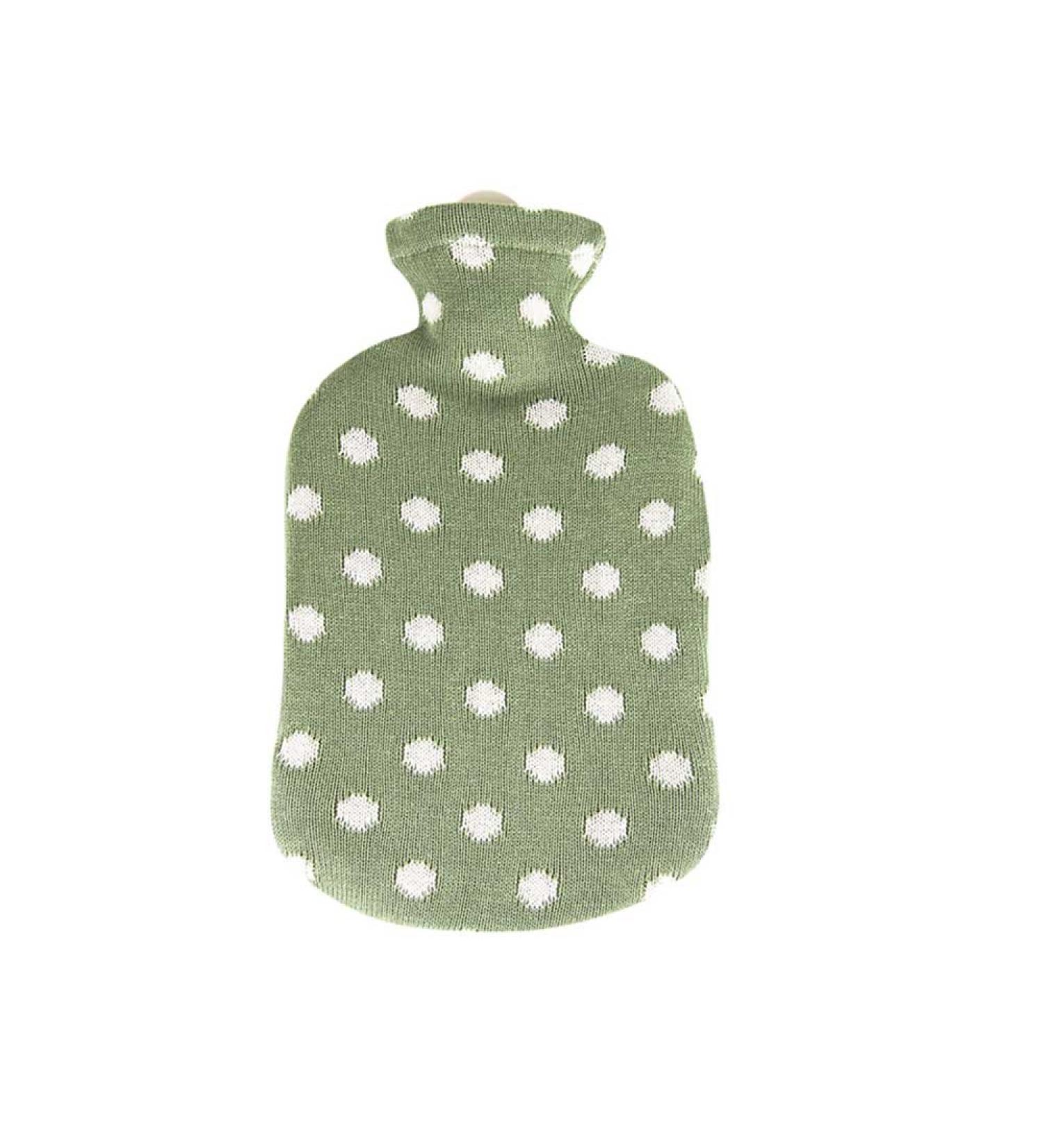 S nger hot water bottle 2 liters hot water bottle rubber heat pad with knitted cover dots may green