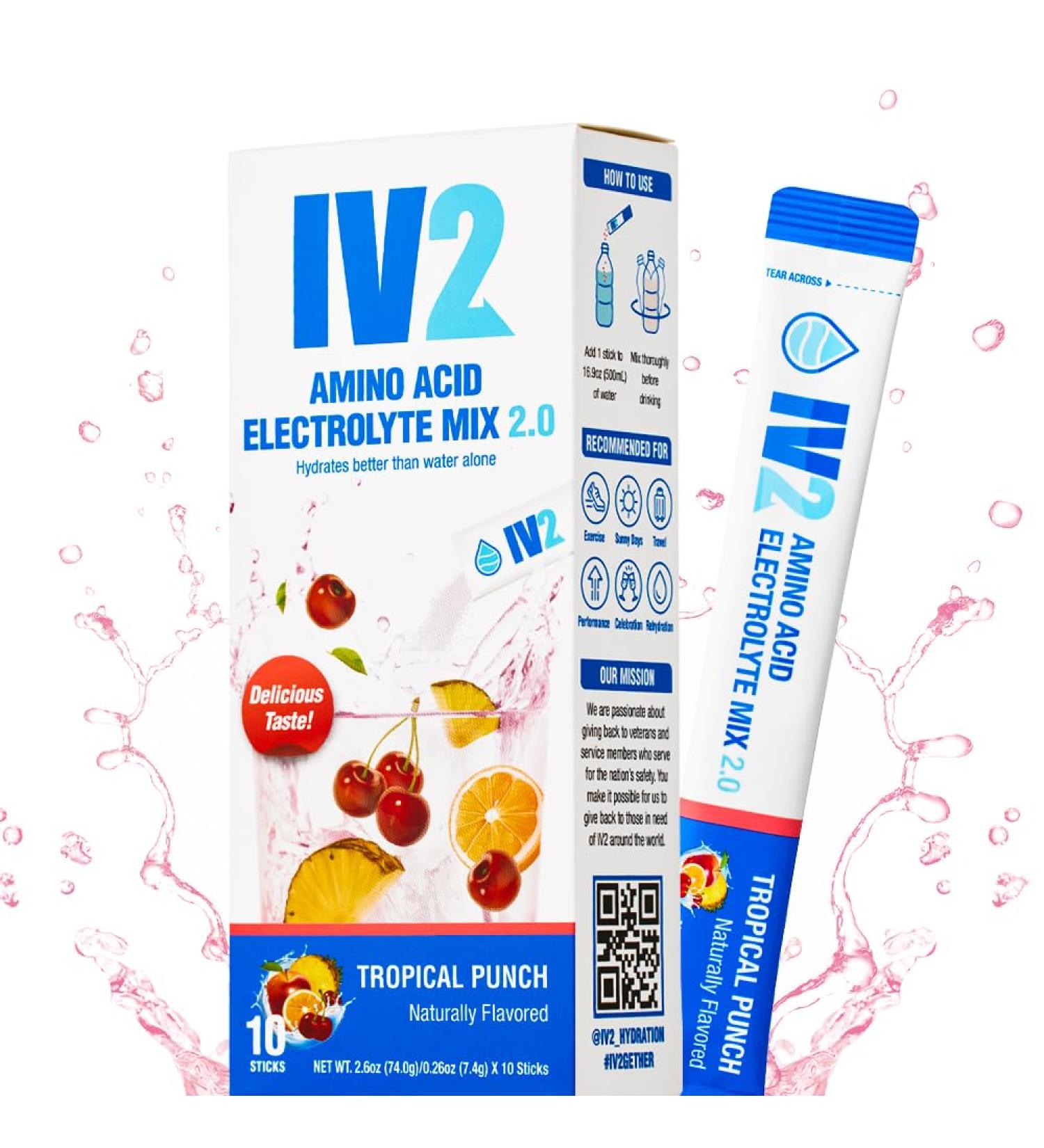 IV2 Zero Sugar Amino Acid Hydration Powder | Electrolyte Drink Mix | Vegan Non-GMO Gluten-Free | Essential Vitamins for Next Level Hydration (10 Count - Buy Online on GoSupps.com