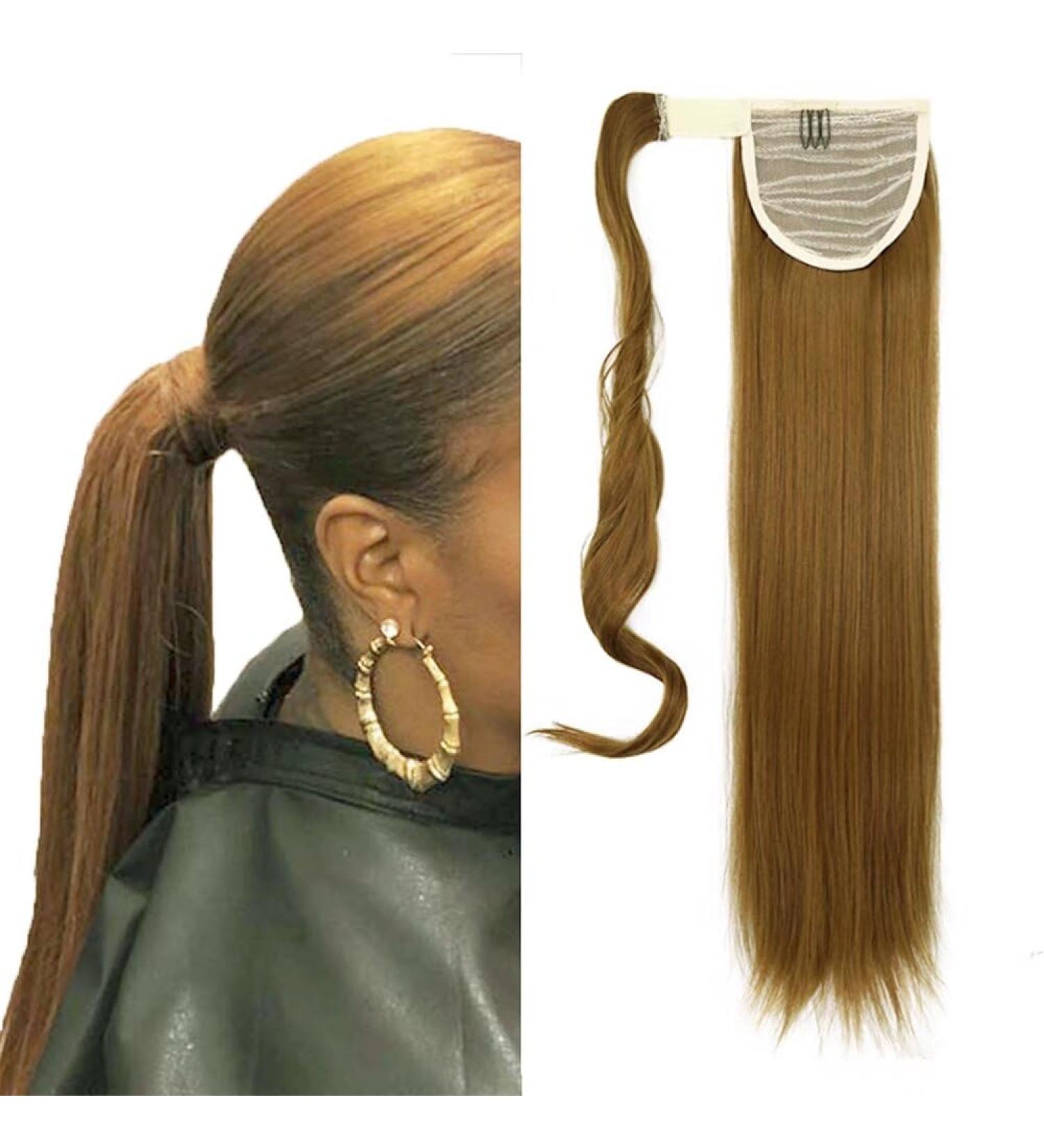 iLUU Honey Blonde Ponytail Extension 24 Inch Long Straight Wrap Around Synthetic Clip in Hair Extension for White Black Women Party Daily Use (100g #27-Blonde) - Buy Online on GoSupps.com