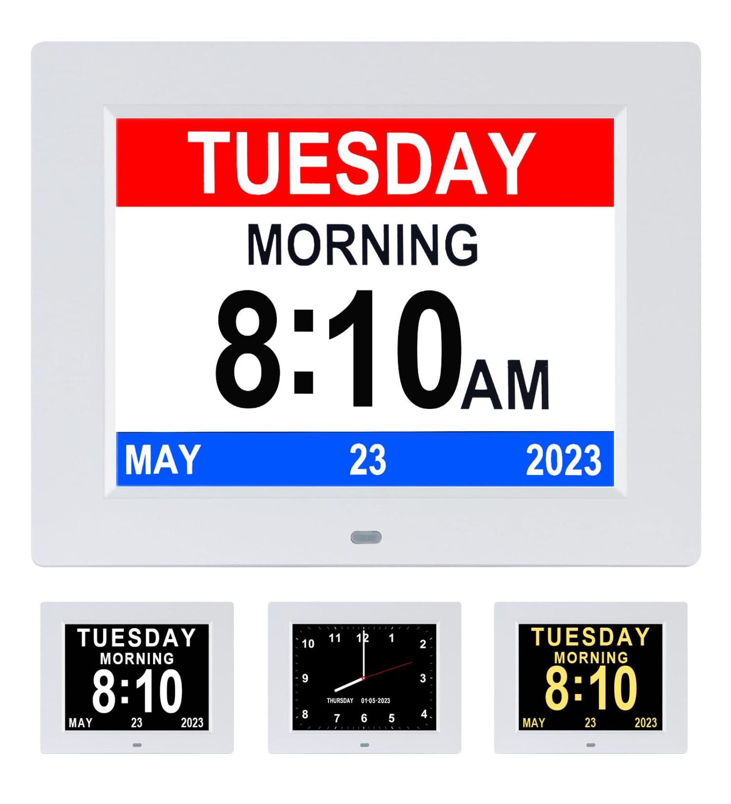 Golony 8 inch Extra Large Digital Day Dementia Clock for Seniors 12 Medication Reminders Calendar Clock with Day of The Week Date Time for Elderly Vision Impaired Memory Loss New White - Buy Online on GoSupps.com