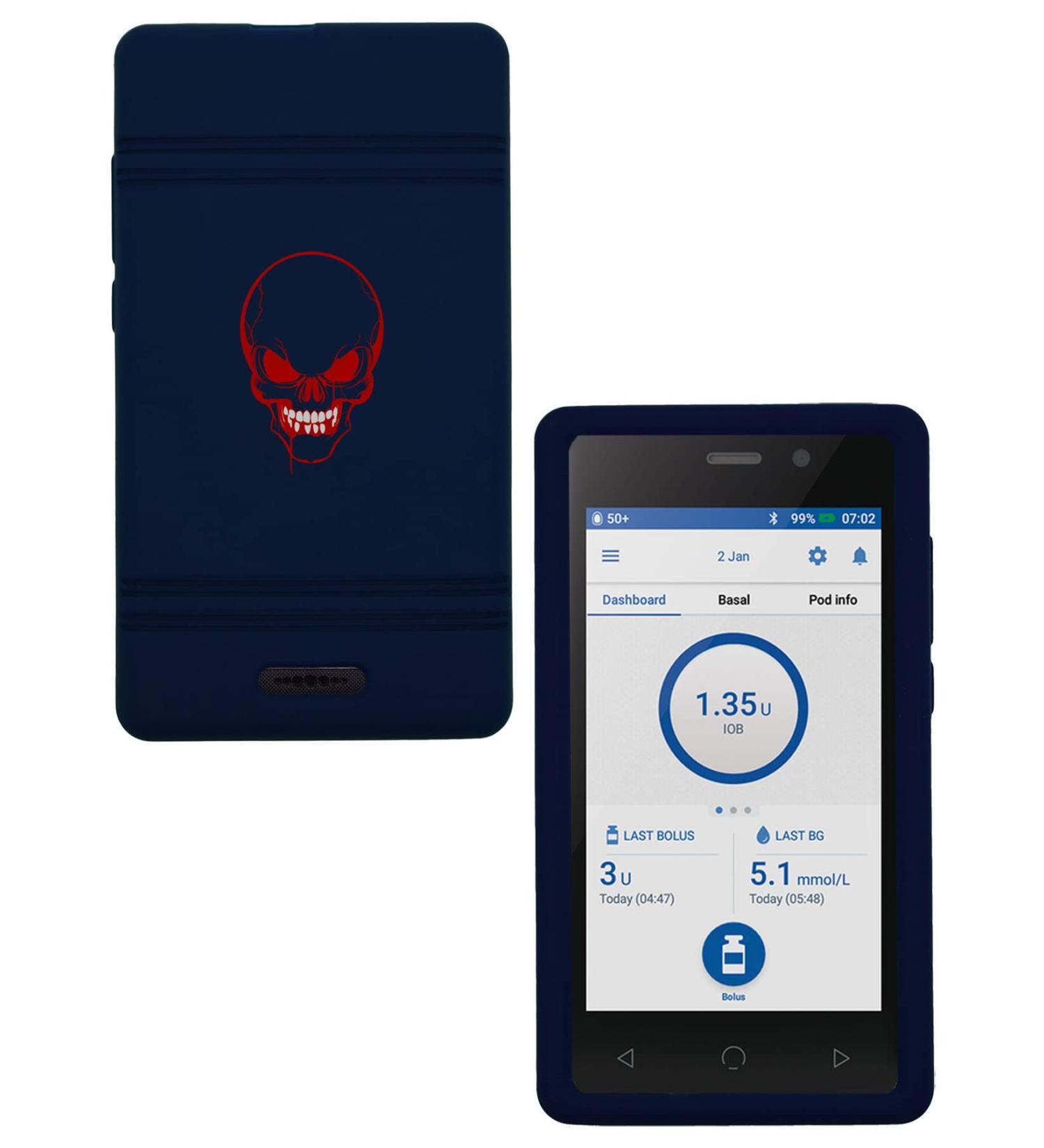 New Premium Skull Silicone Case for Omnipod Dash PDM (Personal Diabetes Manager) (Skull1/Blue)