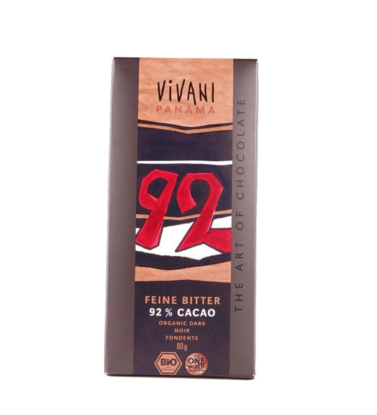 Vivani Organic Chocolate | 92% Dark Choc Panama Estate | 6 x 80g
