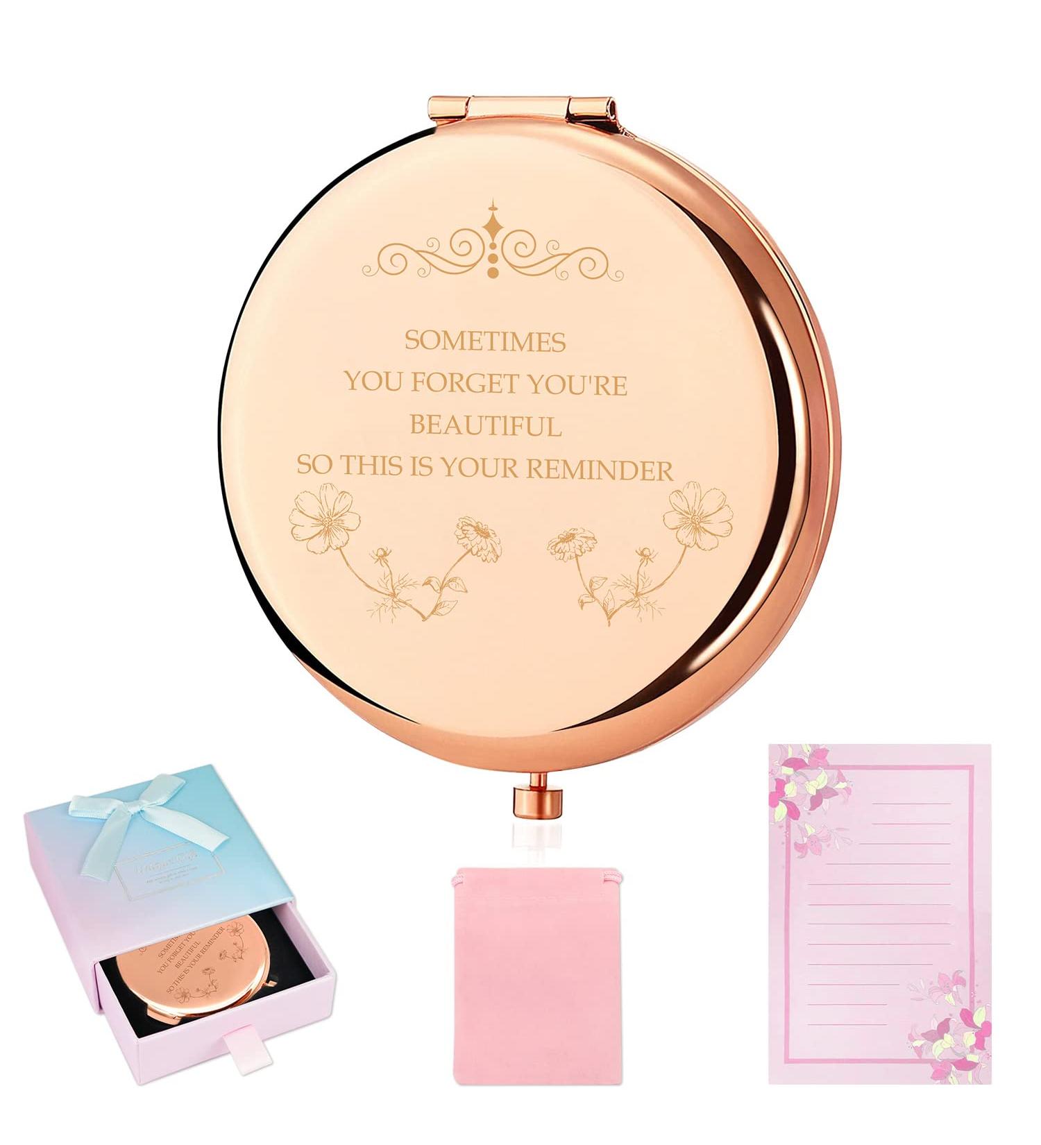 Milishow Rose Gold Compact Mirror - Unique Birthday Gift for Women from Sister, Brother, Friend, and Coworker - Buy Online on GoSupps.com