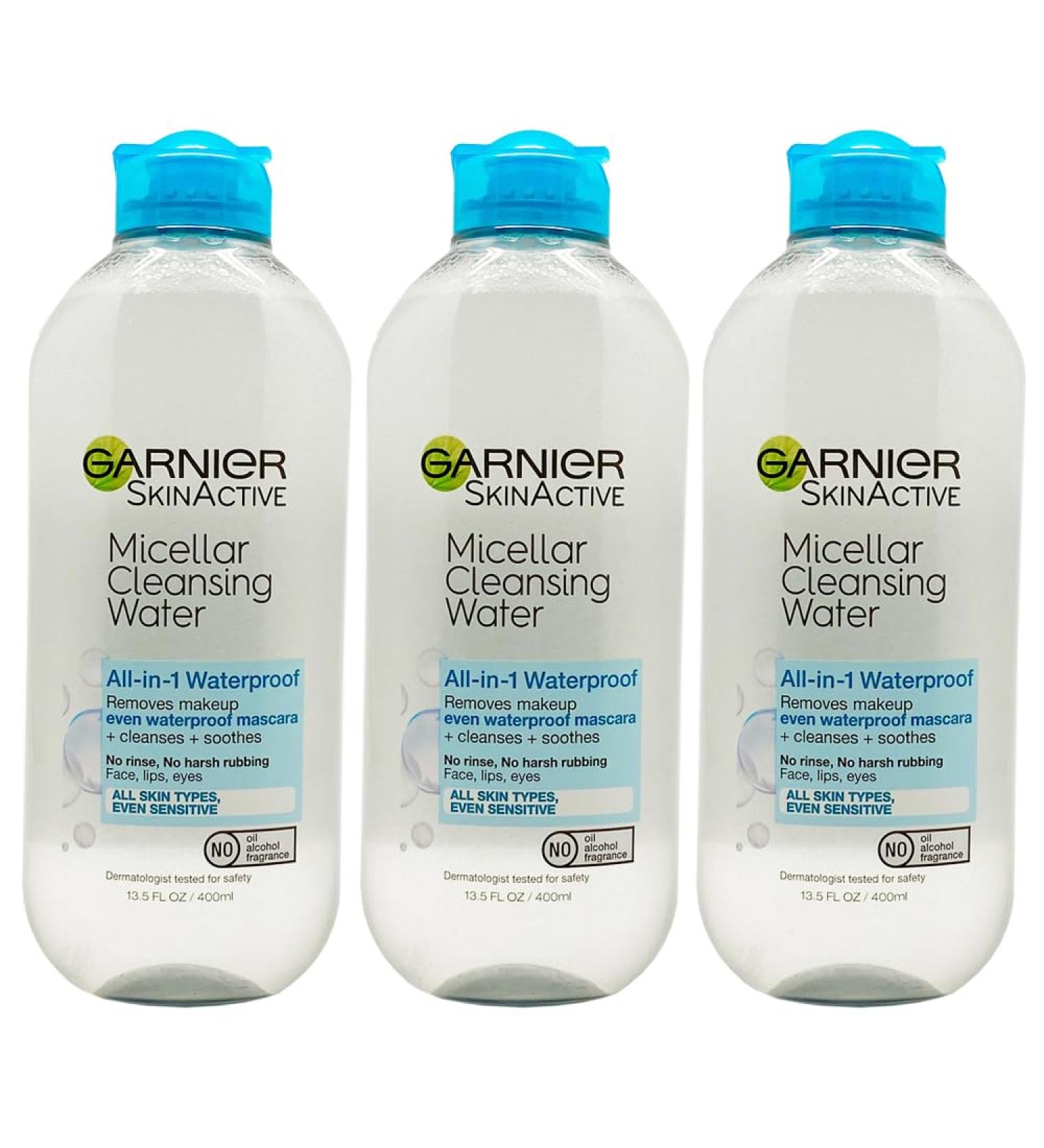 Garnier Skin Active Cleansing Water All in 1 Makeup Remover and Facial Cleanser 13.5 Pack Micellar Waterproof 40.5 Fl Oz Pack of 3 - Buy Online on GoSupps.com