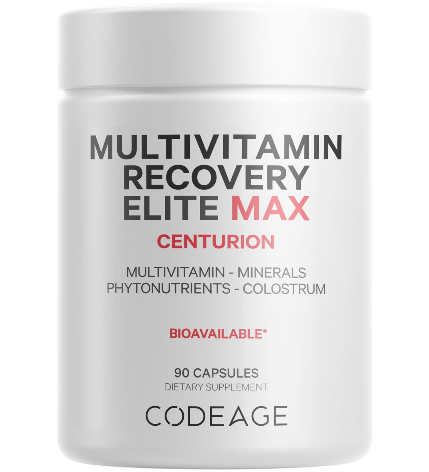 Codeage Multivitamin Recovery Elite Max Supplement - Vitamins A C D E B-Complex Essential Minerals Antioxidants Colostrum Phytonutrients Pantethine Non-GMO Sport Multivitamins - 90 Capsules - Buy Online on GoSupps.com