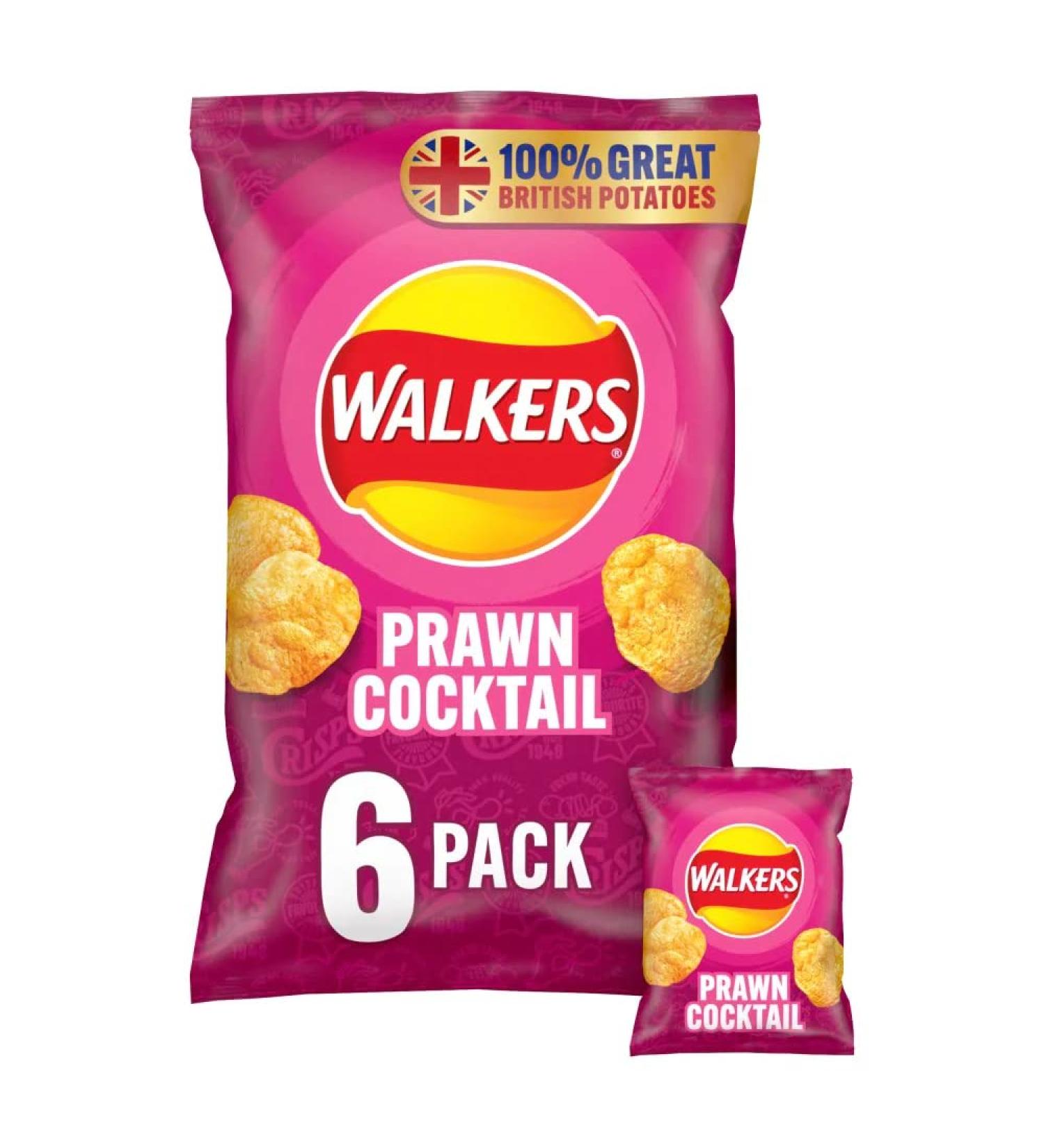 Walkers Prawn Cocktail Multipack Crisps 6 x 25g-Food