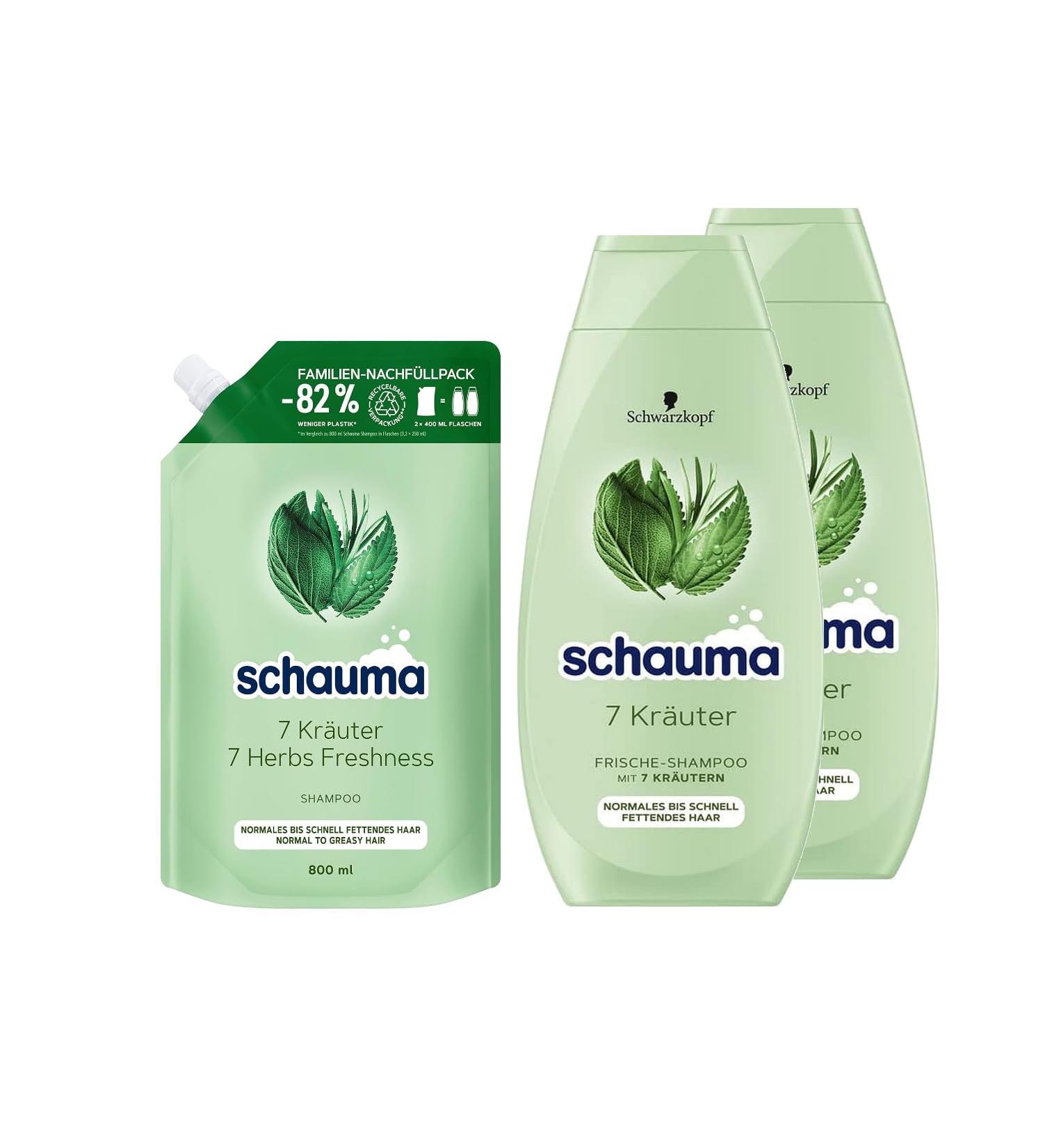  Schauma Schauma 7 Herbs Shampoo Refill (1 x 800 ml) - Quick-drying fresh shampoo for normal to oily hair (2 x 400 ml) - Gives hair a light freshness - Buy Online on GoSupps.com