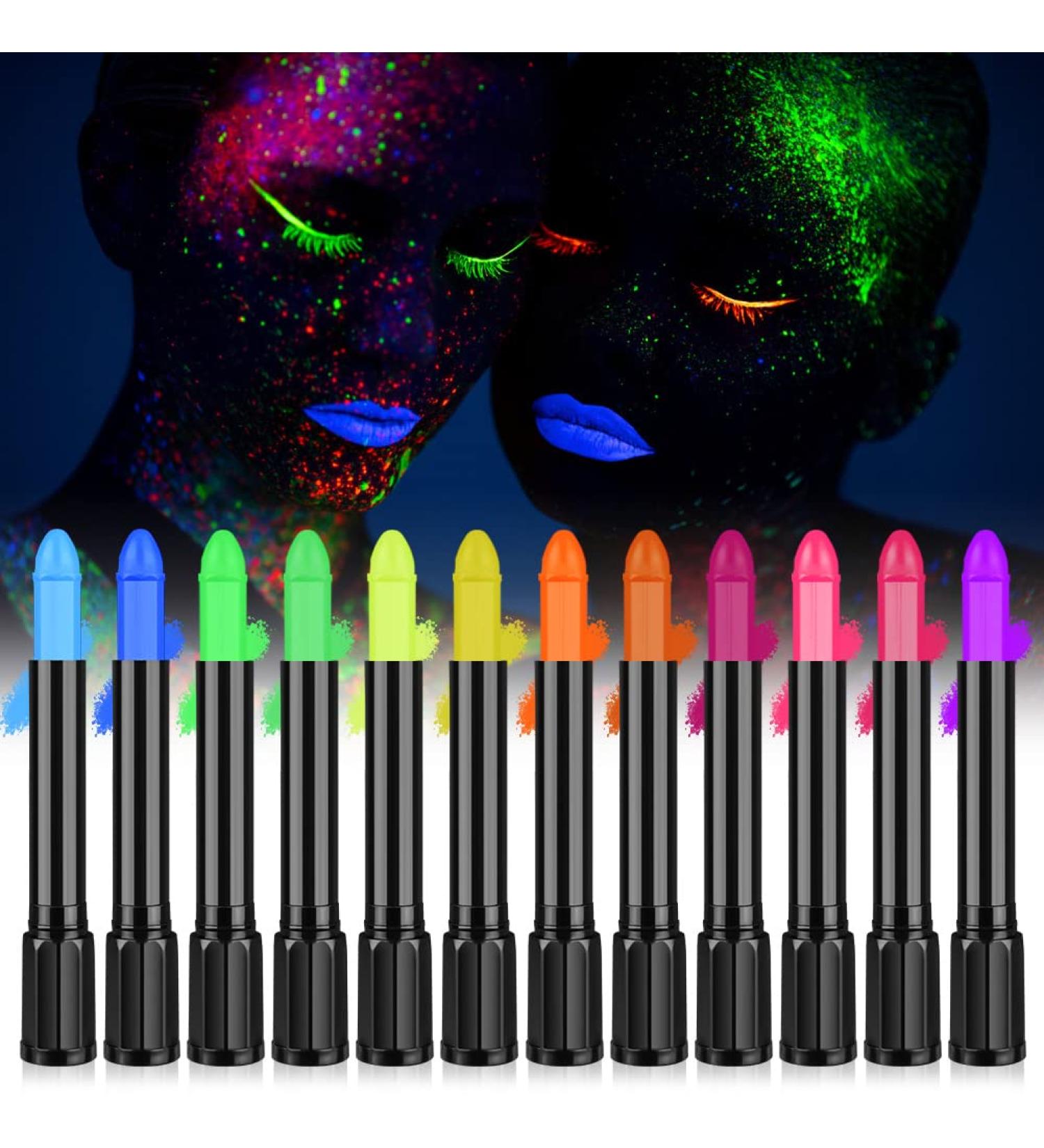  AOOWU UV Body Paint 12 Neon Colors Washable Makeup Pencils Face Paint UV Color Pencils Halloween Carnival - Buy Online on GoSupps.com