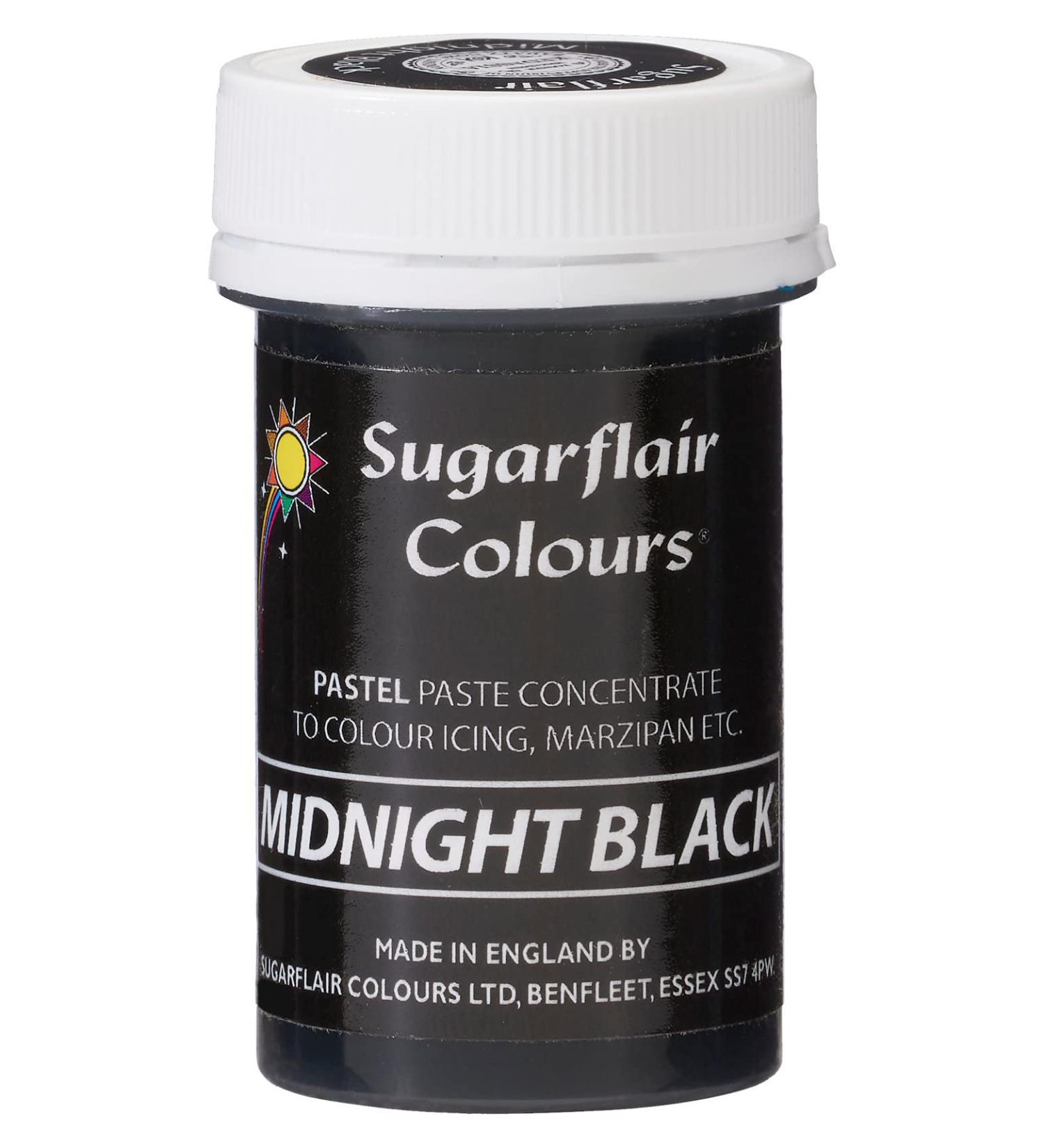 Sugarflair Midnight Black Pastel Food Colouring Paste Highly Concentrated for Use with Sugar Pastes Buttercream Royal Icing or Cake Mix Subtle Colour Dye - 25g